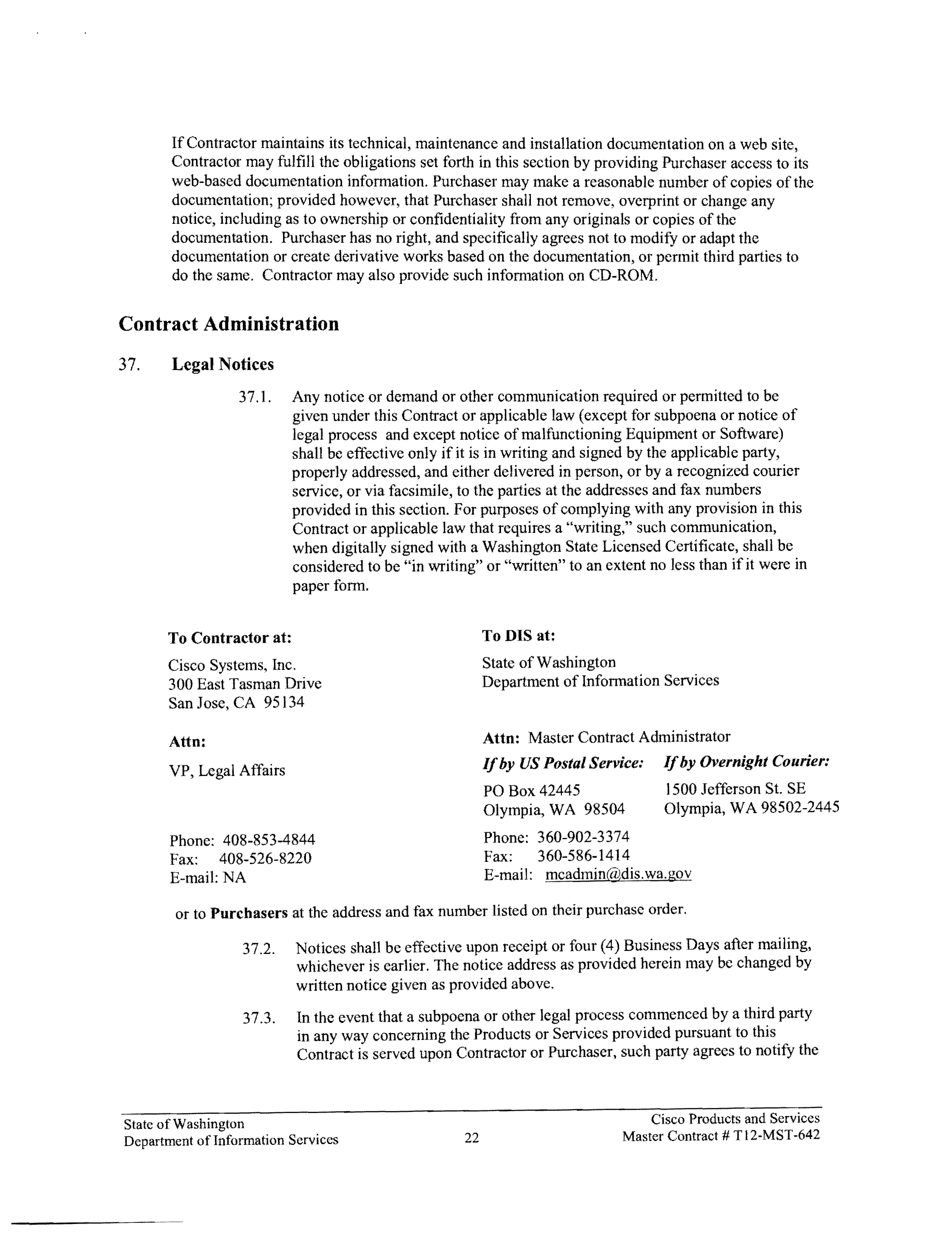 Contract Between Department of Information Services and Cisco Systems, Inc. — page 26