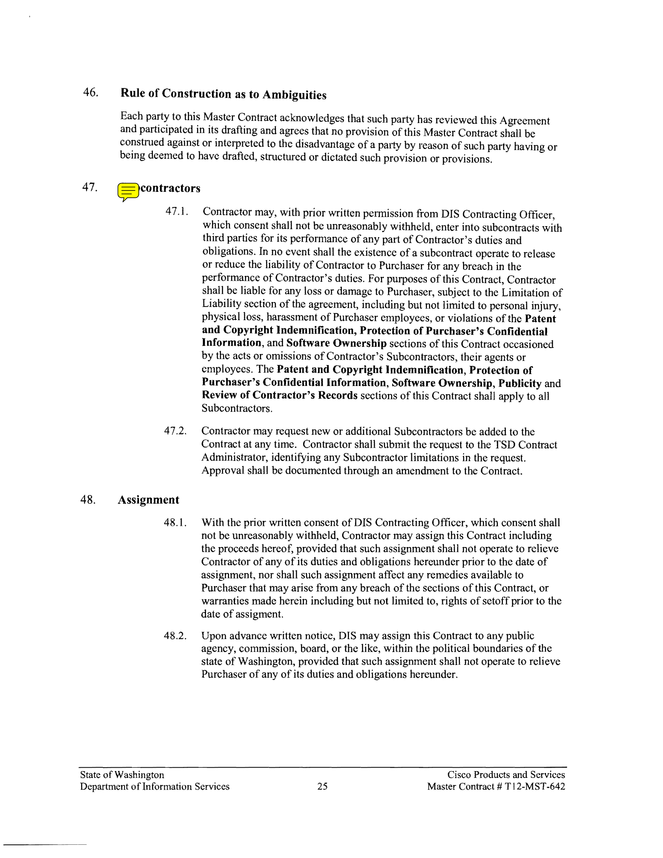 Contract Between Department of Information Services and Cisco Systems, Inc. — page 29