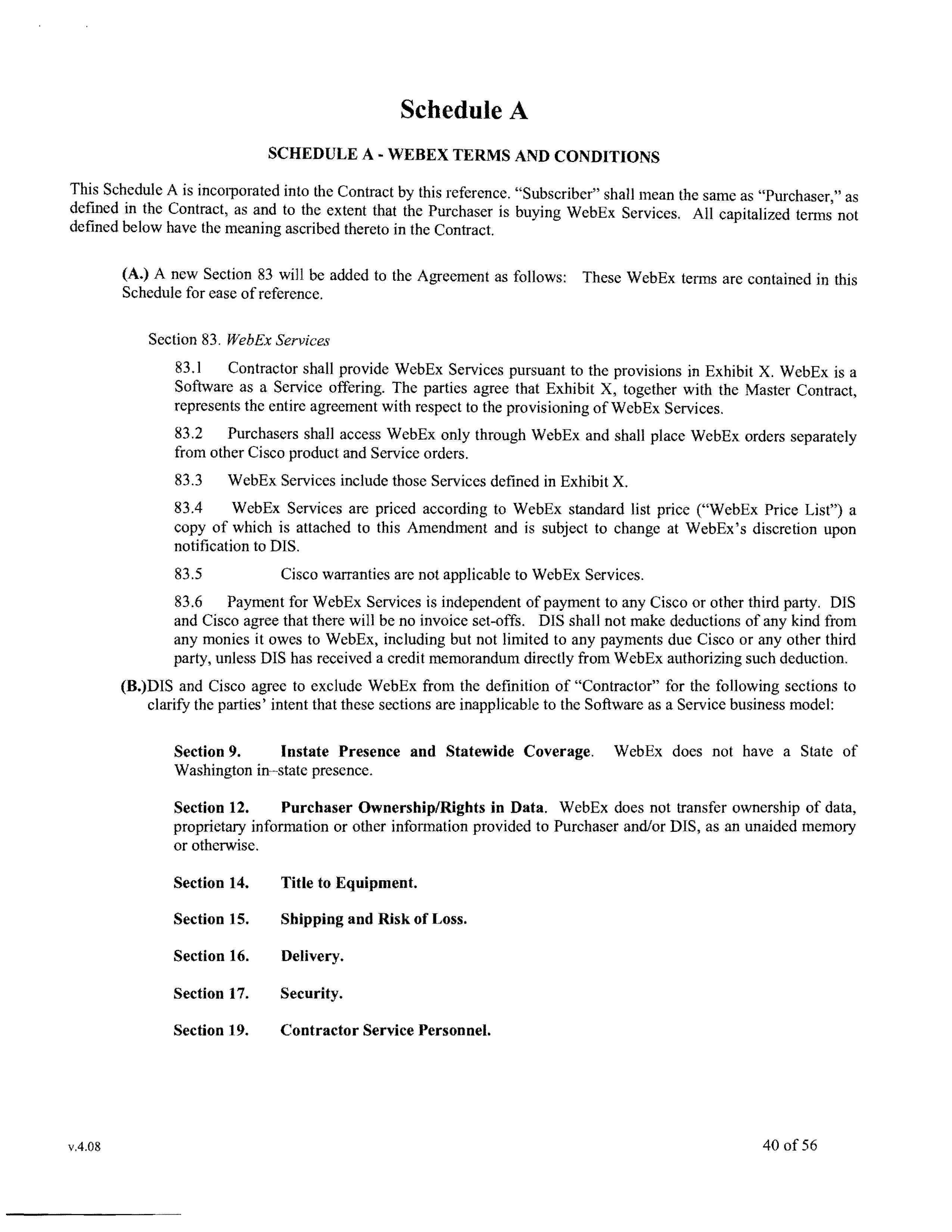 Contract Between Department of Information Services and Cisco Systems, Inc. — page 44