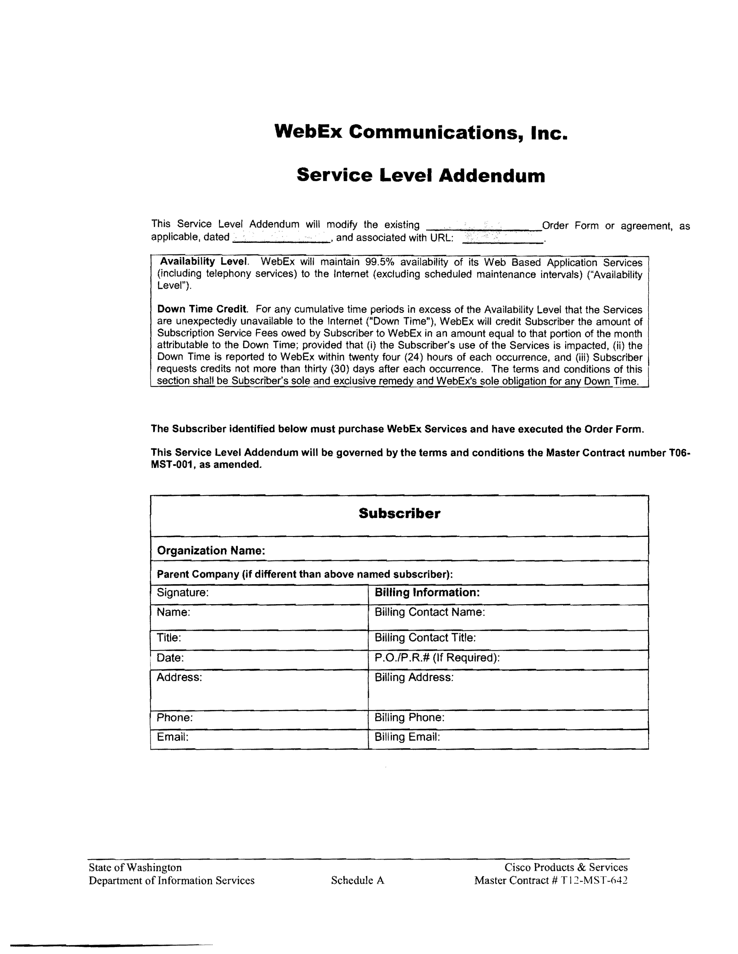 Contract Between Department of Information Services and Cisco Systems, Inc. — page 54