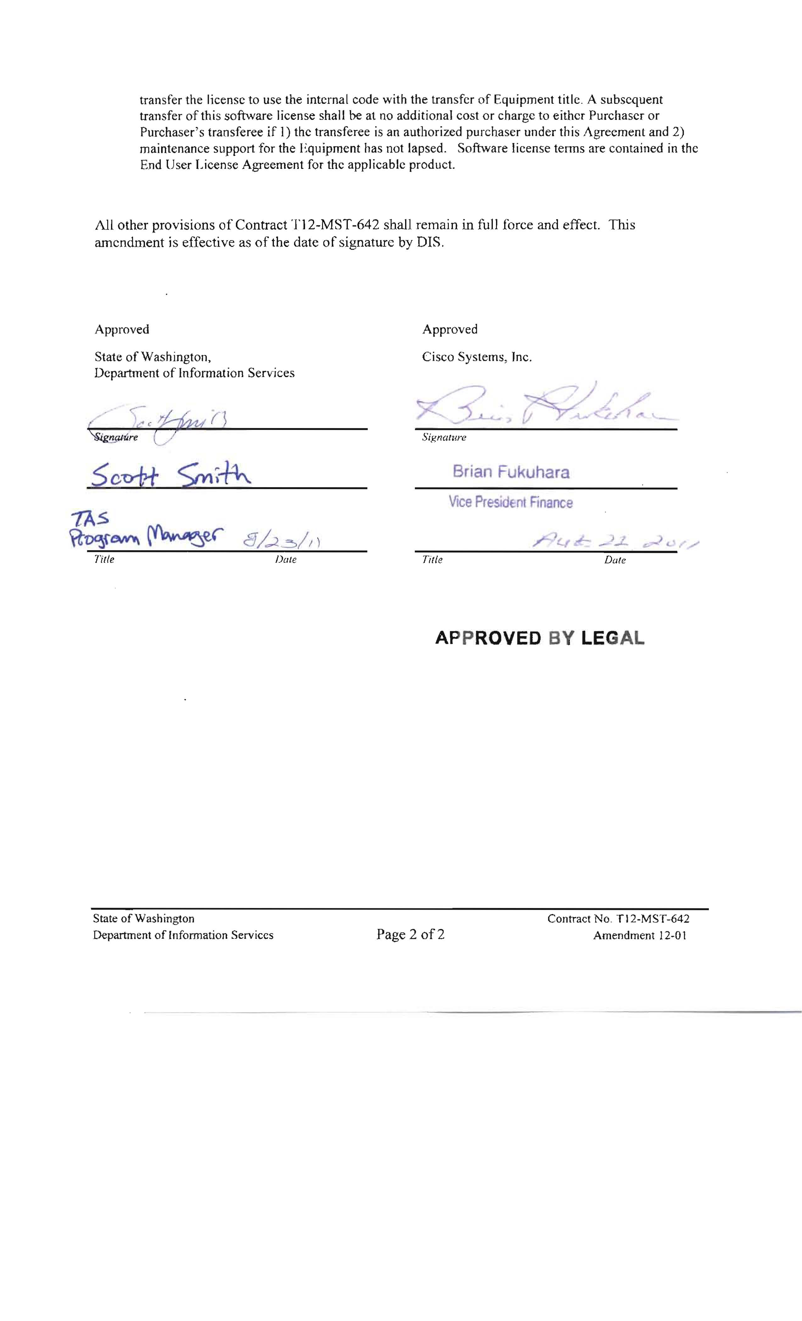 Contract Between Department of Information Services and Cisco Systems, Inc. — page 58