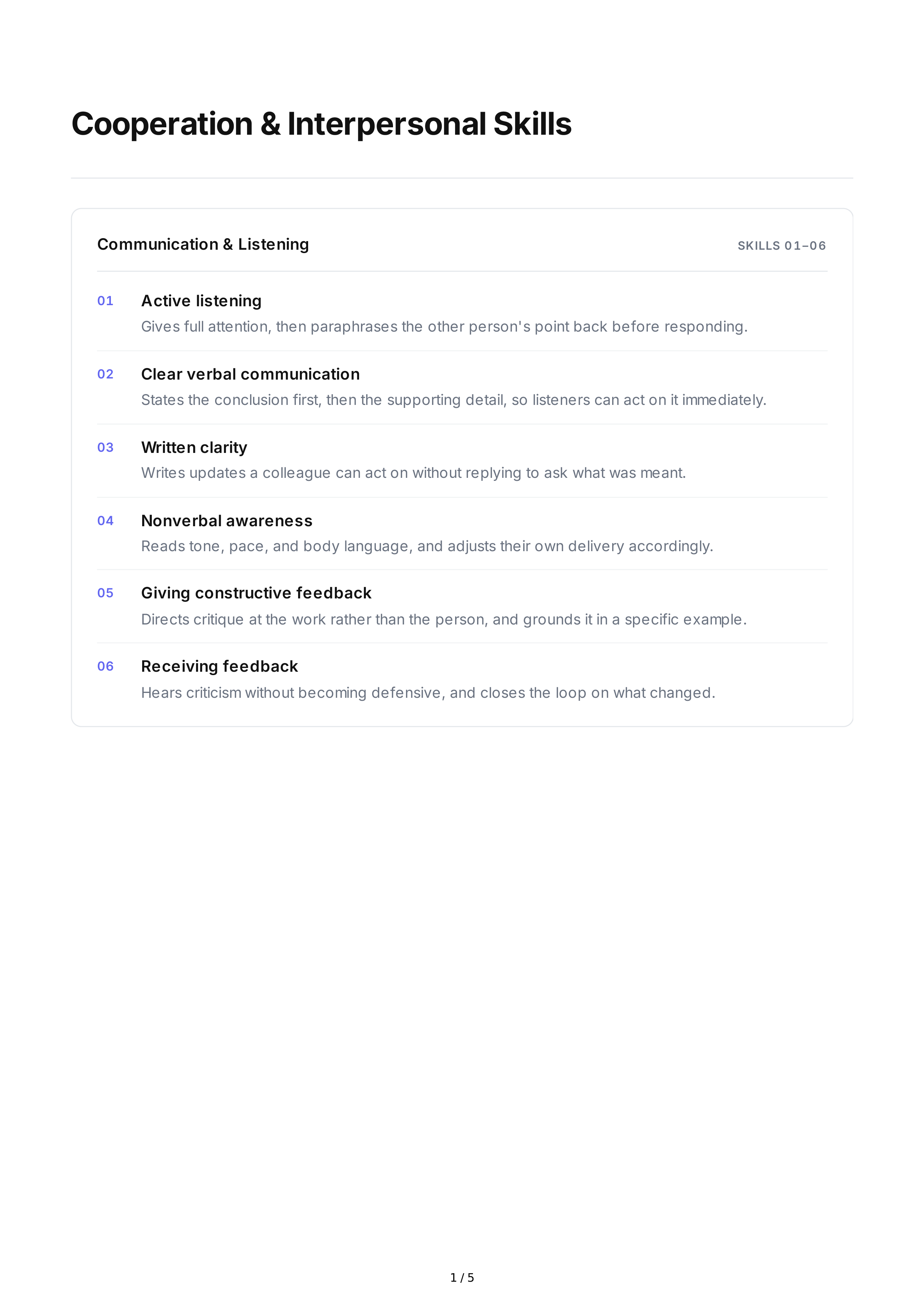 Cooperation Interpersonal Skills — page 1