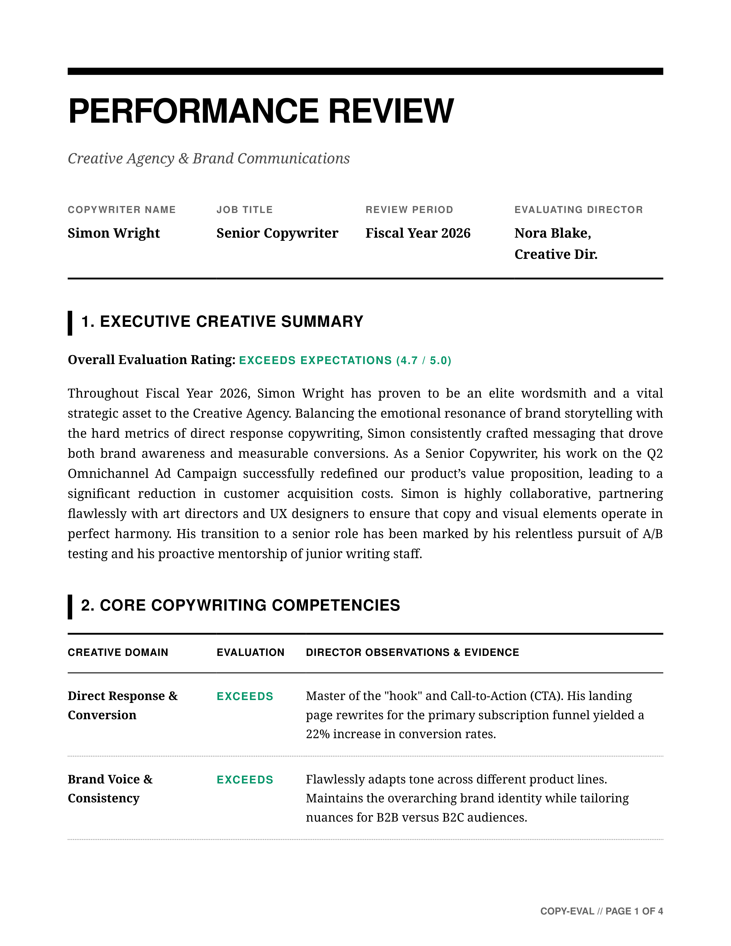 Copywriter Performance Review — page 1