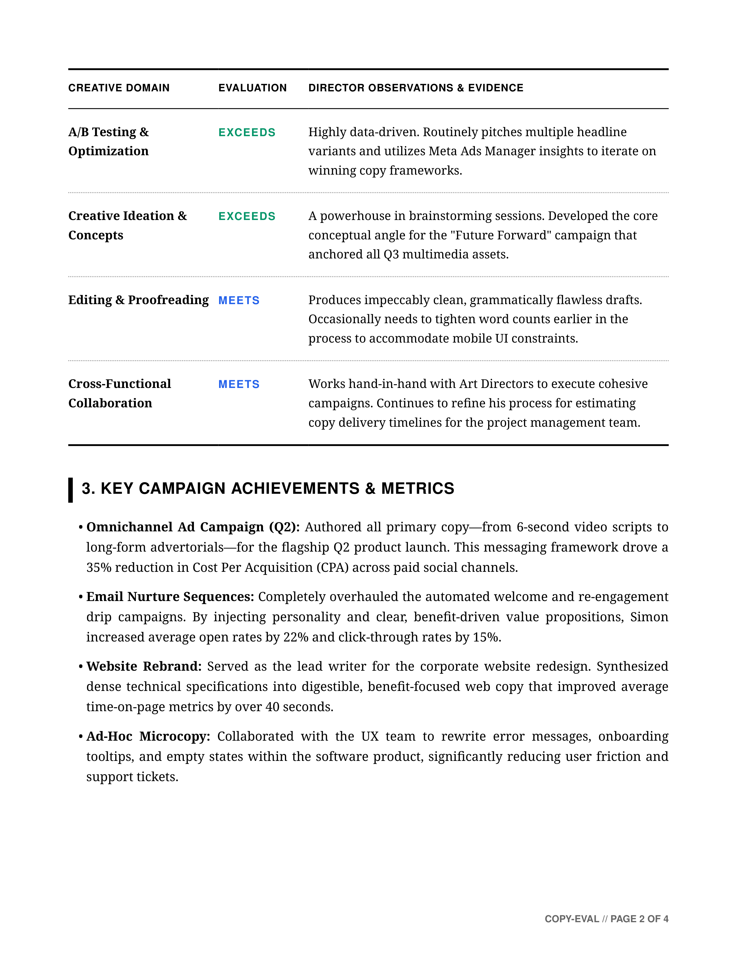 Copywriter Performance Review — page 2