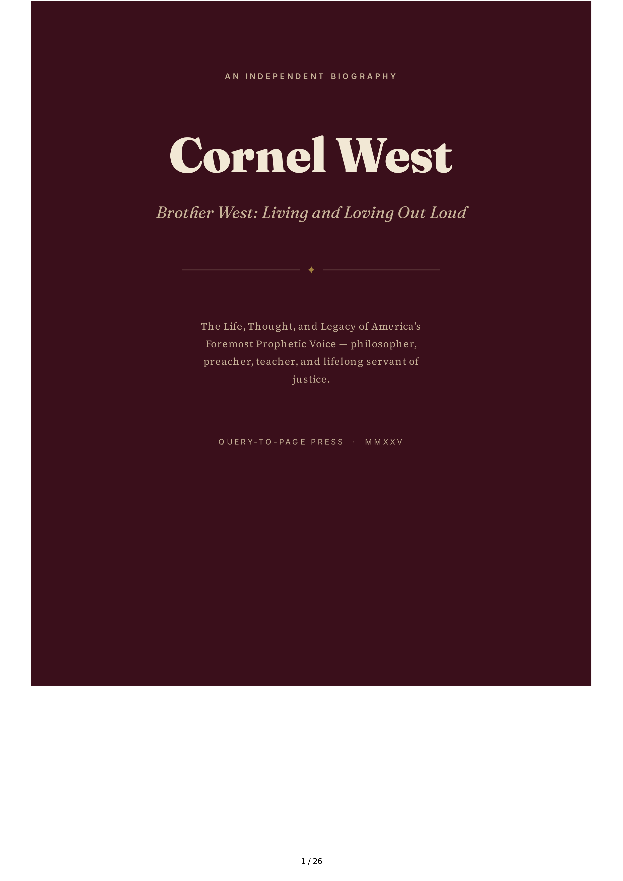 Cornel West Brother West Living and Loving Out Loud Biography — page 1