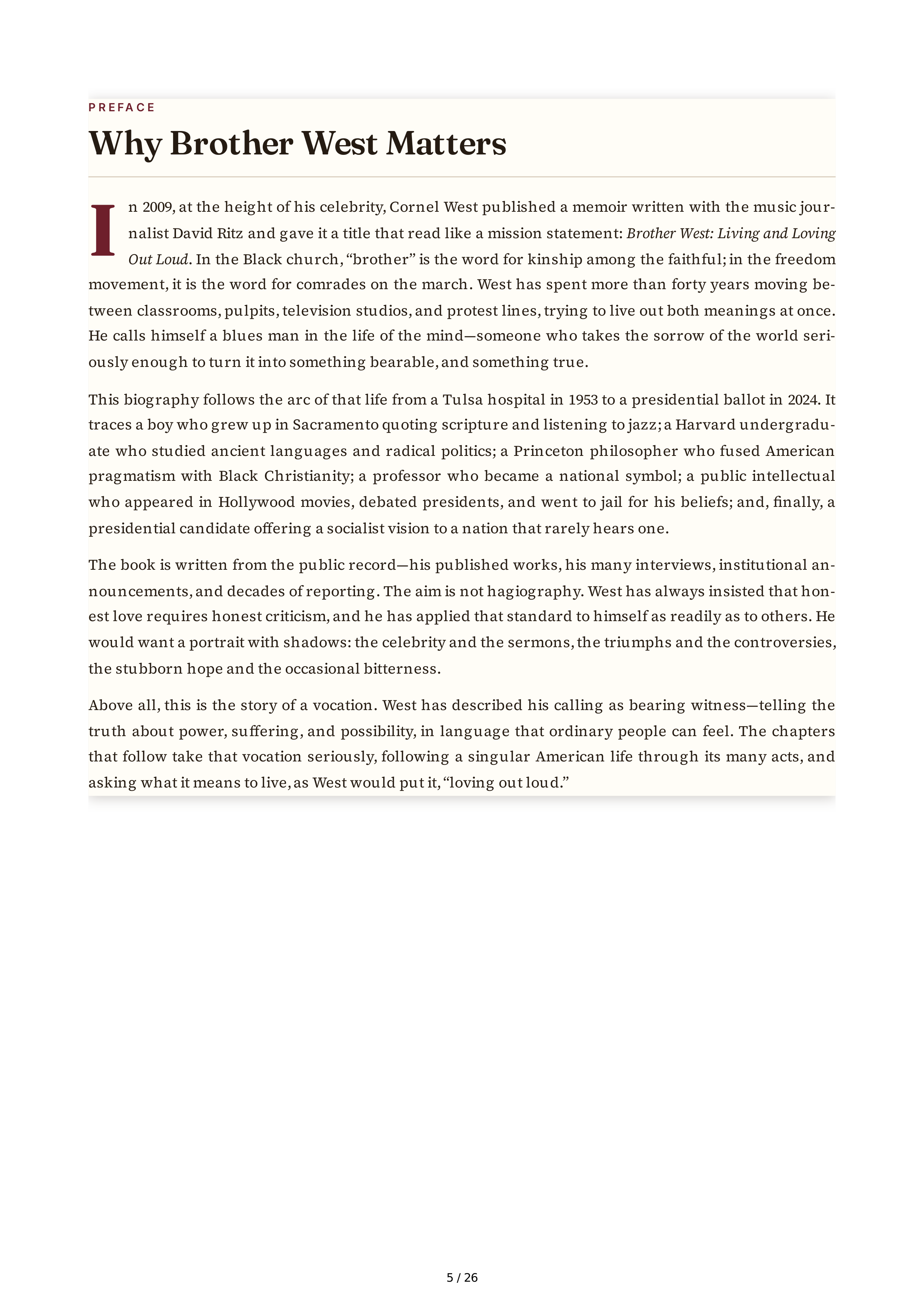 Cornel West Brother West Living and Loving Out Loud Biography — page 5