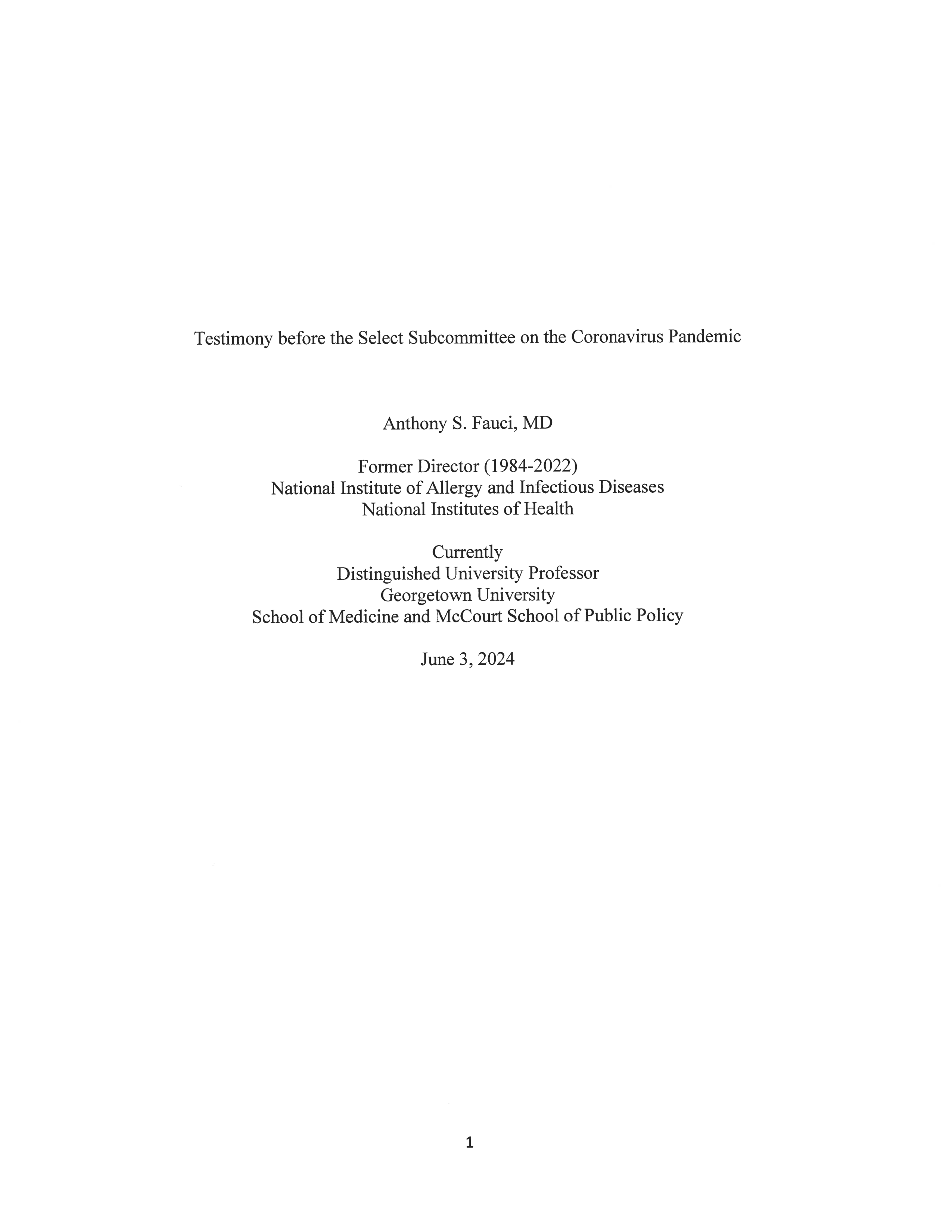Coronavirus Pandemic Hearing Opening Statement — page 1
