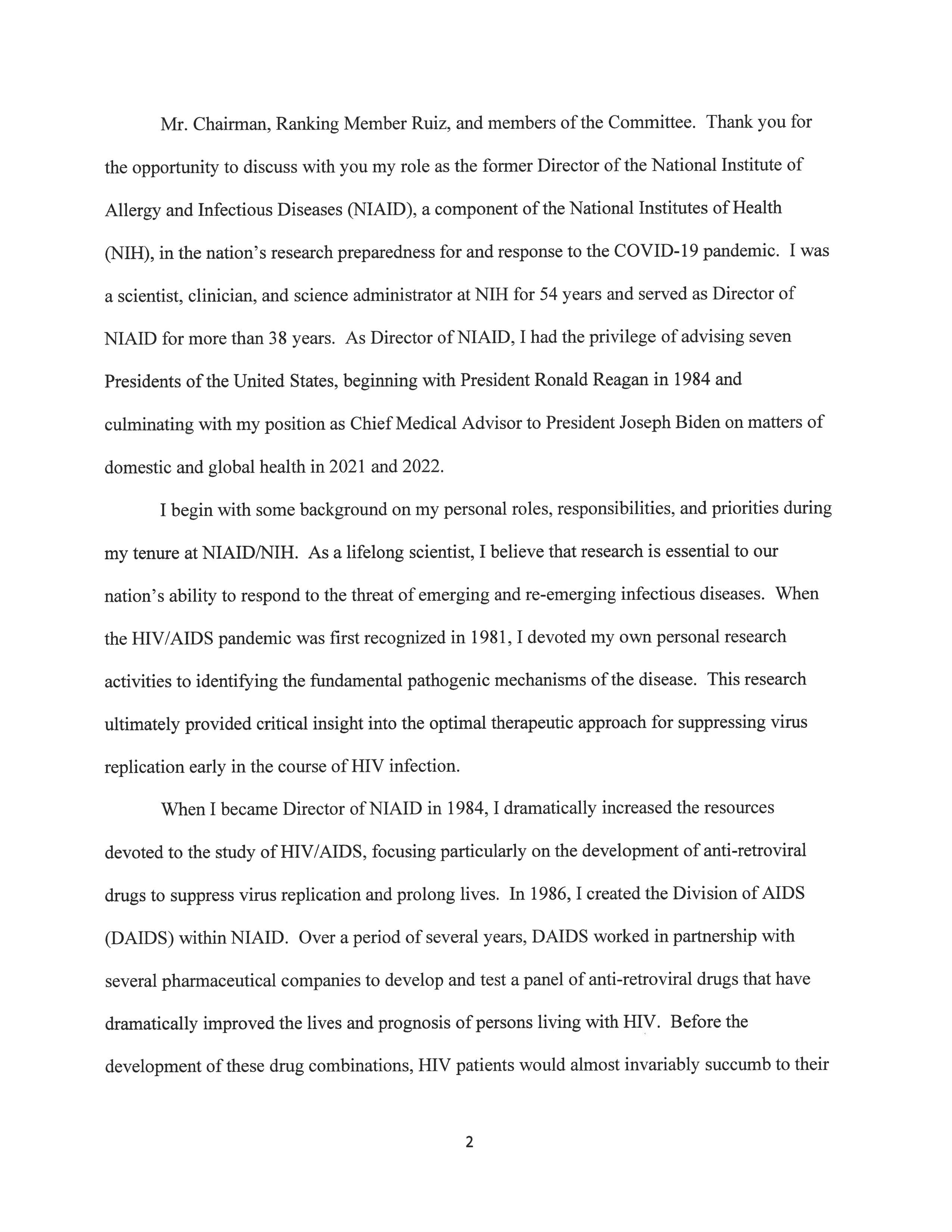 Coronavirus Pandemic Hearing Opening Statement — page 2