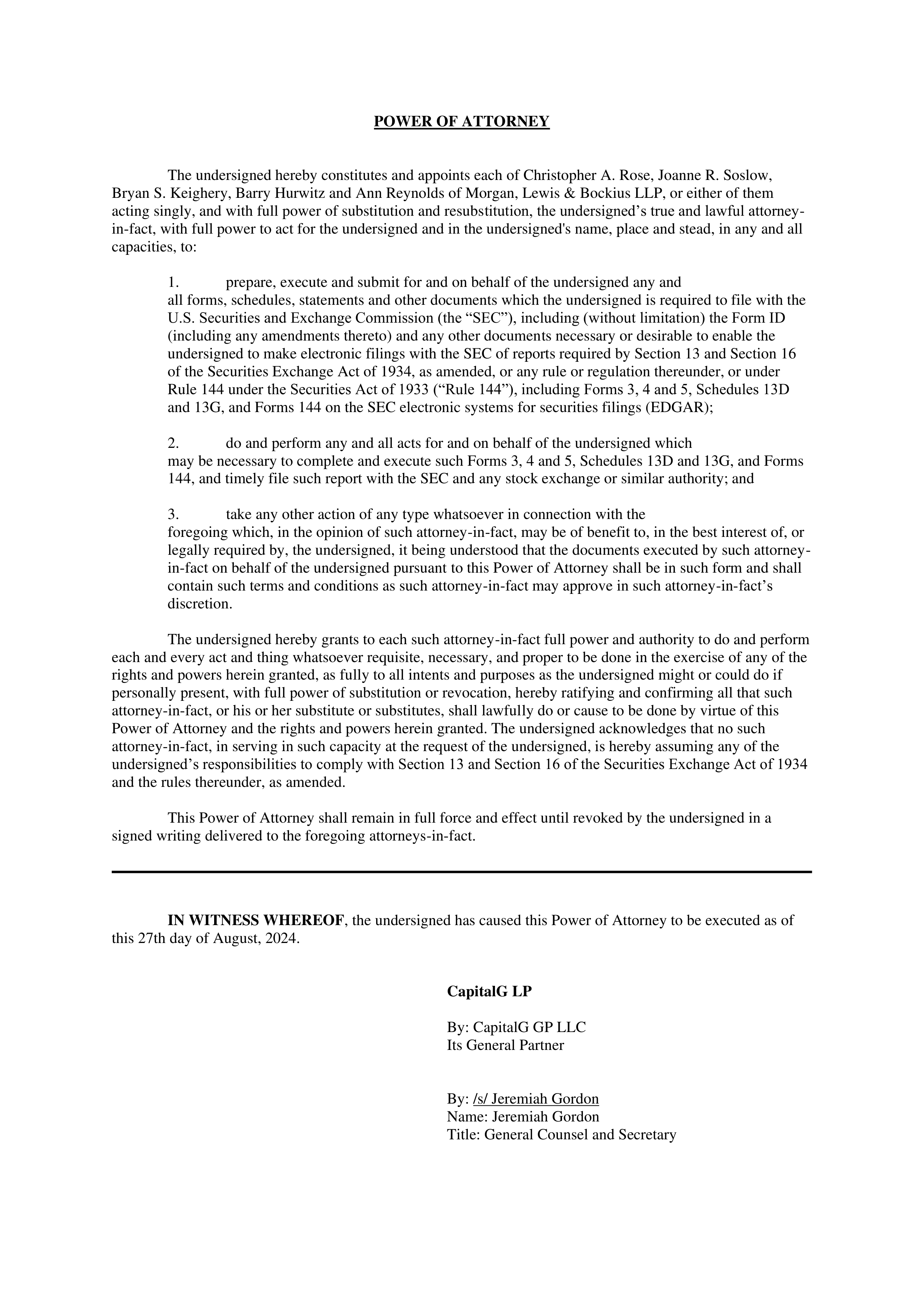 Corporate Securities Power of Attorney — page 1