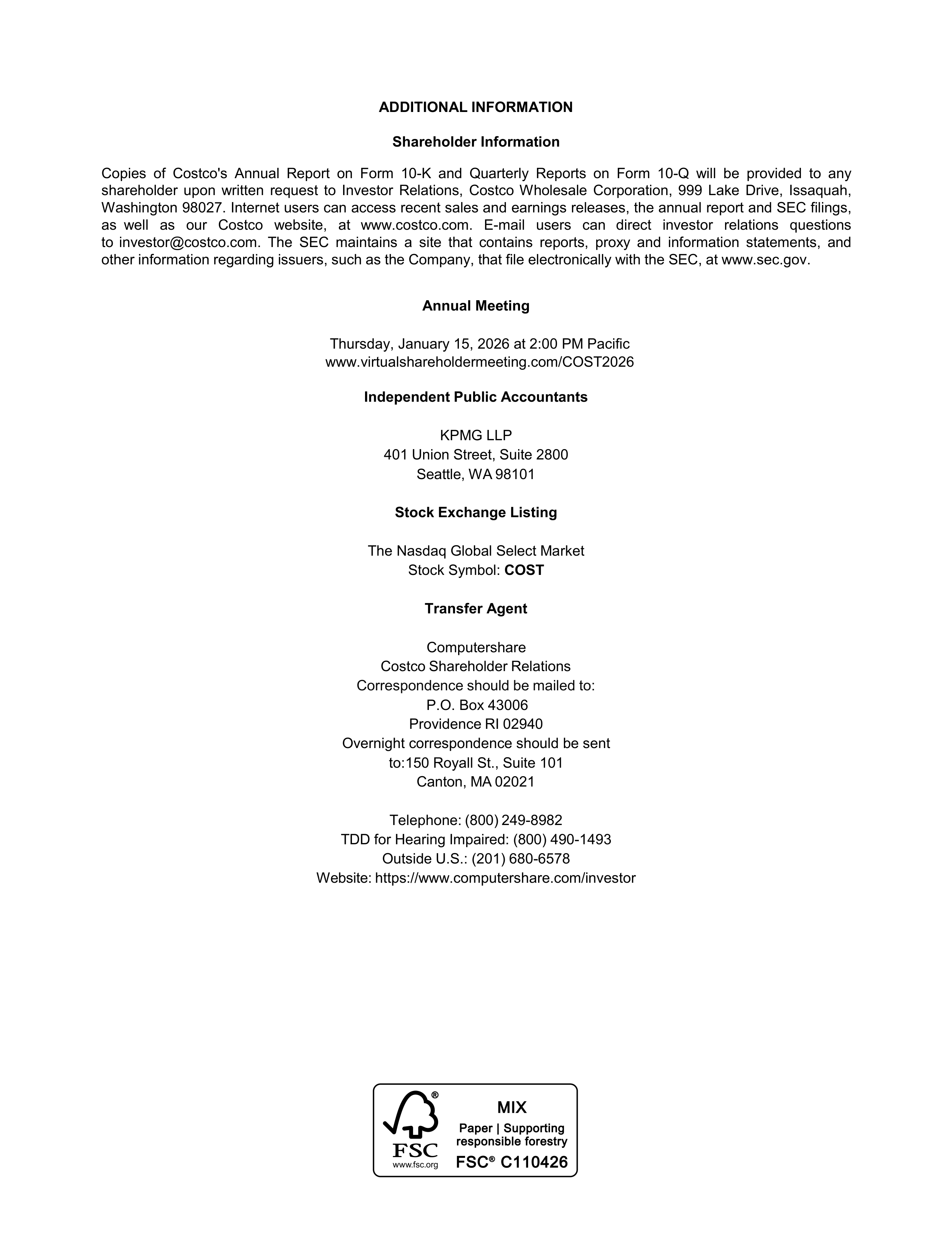 Costco Annual Report — page 75