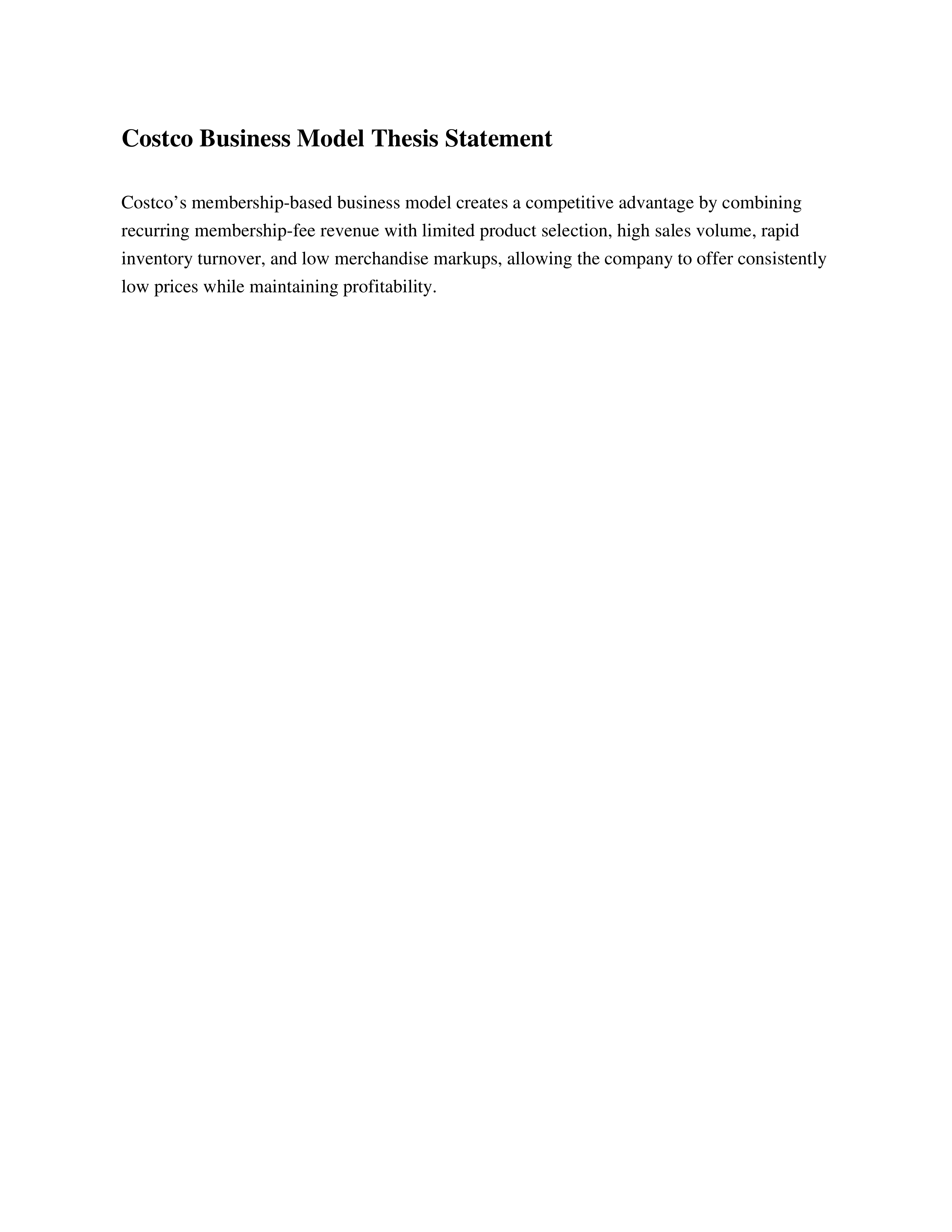Costco Business Model Thesis Statement — page 1