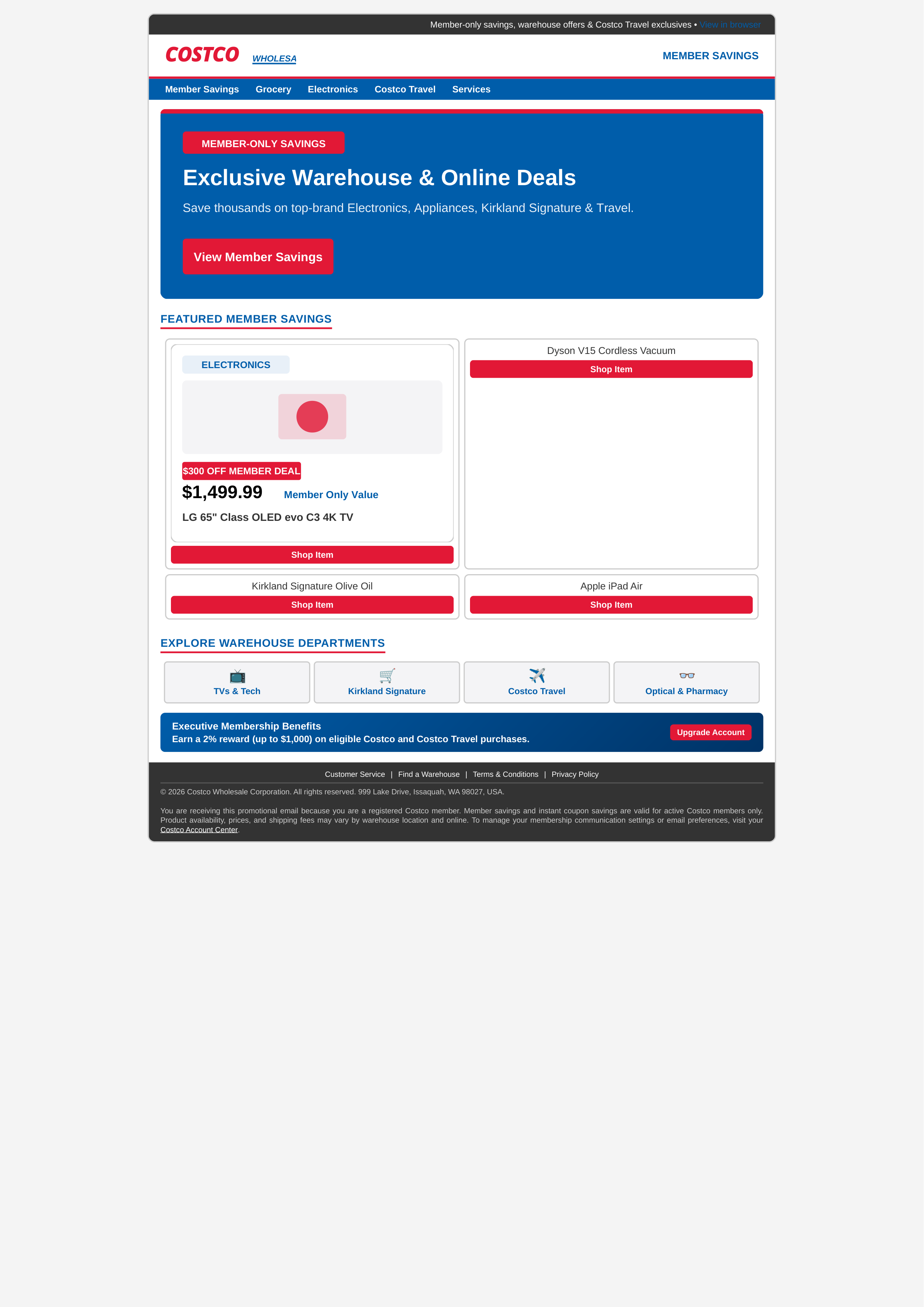 Costco Member Email Newsletter — page 1
