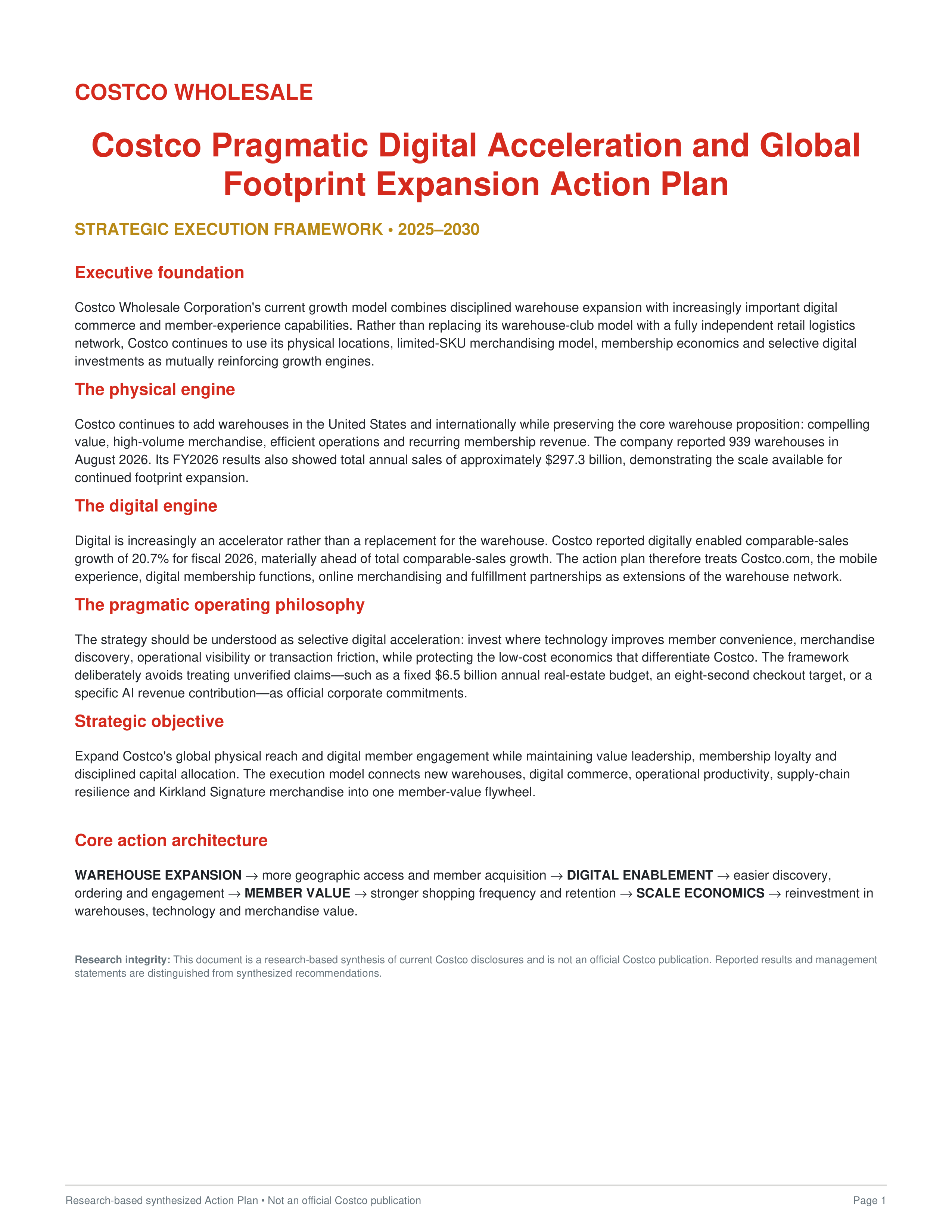 Costco Pragmatic Digital Acceleration and Global Footprint Expansion Action Plan — page 1