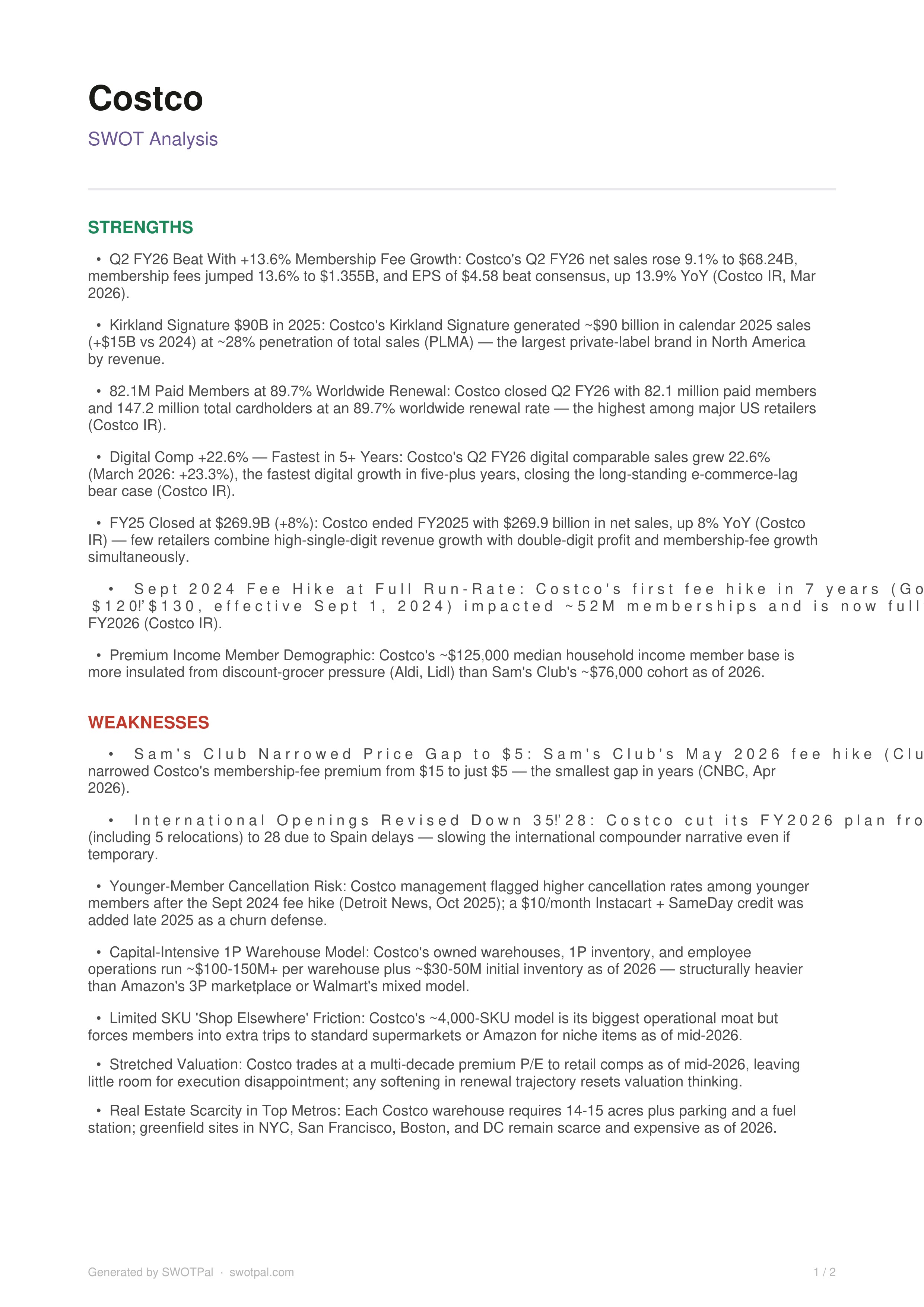 Costco Swot Analysis  — page 1