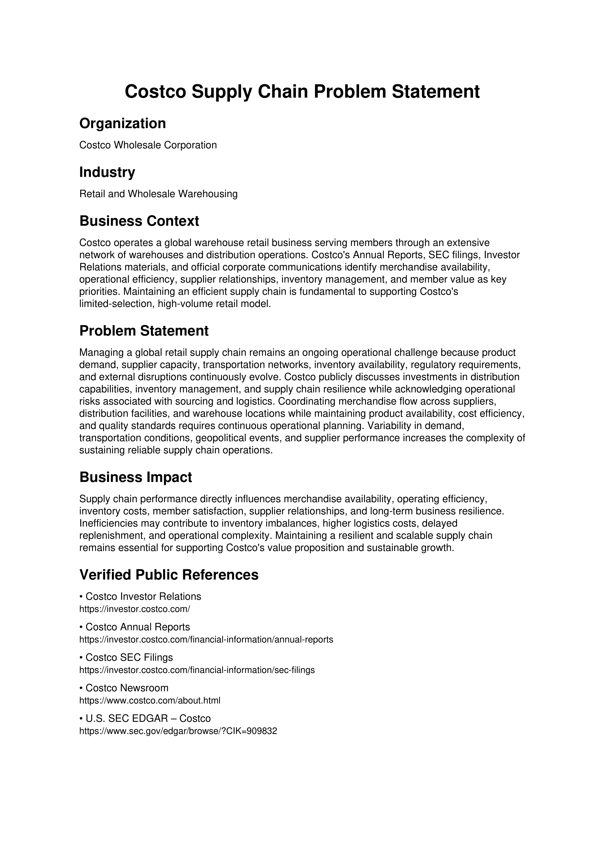 Costco Supply Chain Problem Statement — page 1