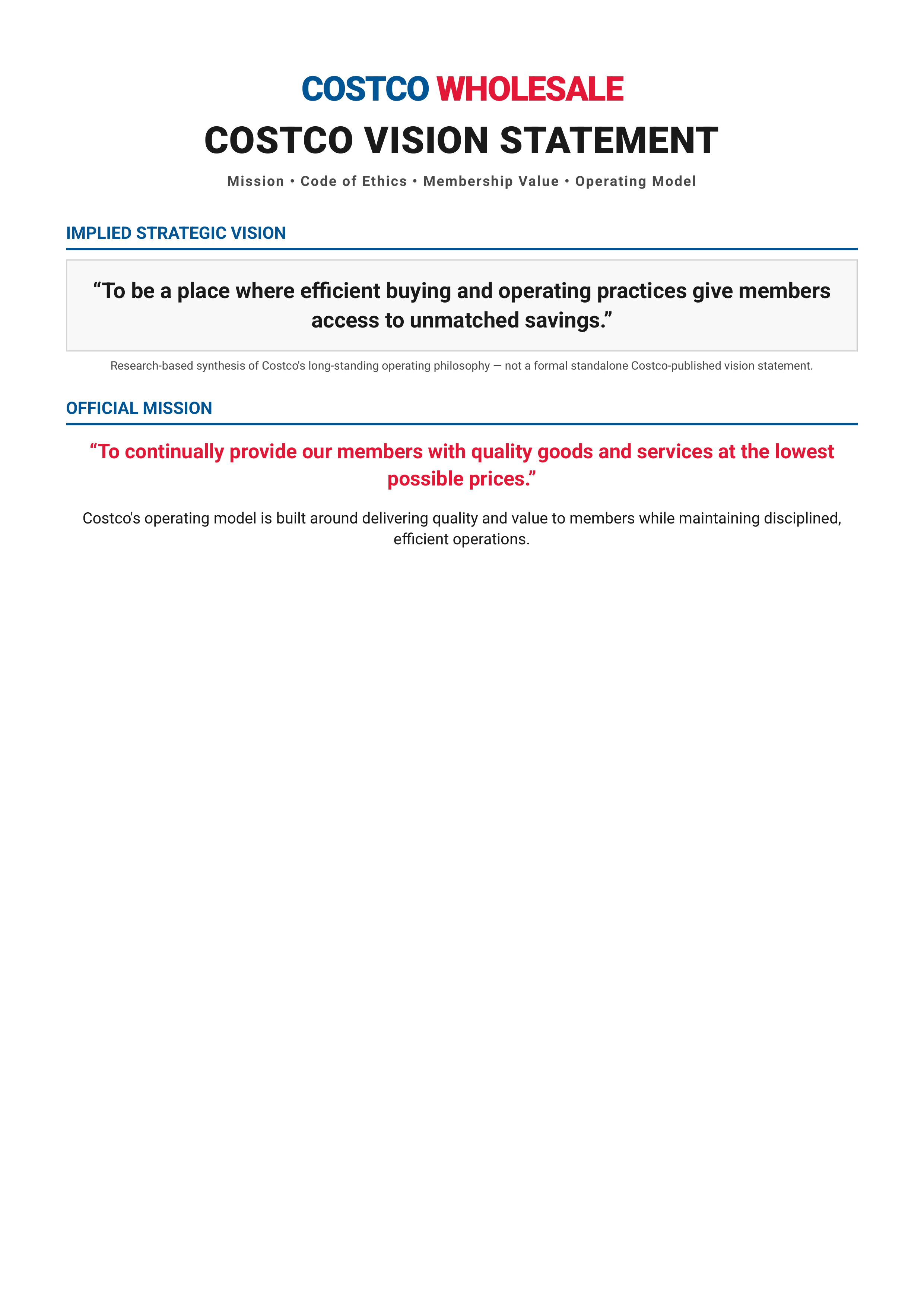 Costco Vision Statement — page 1