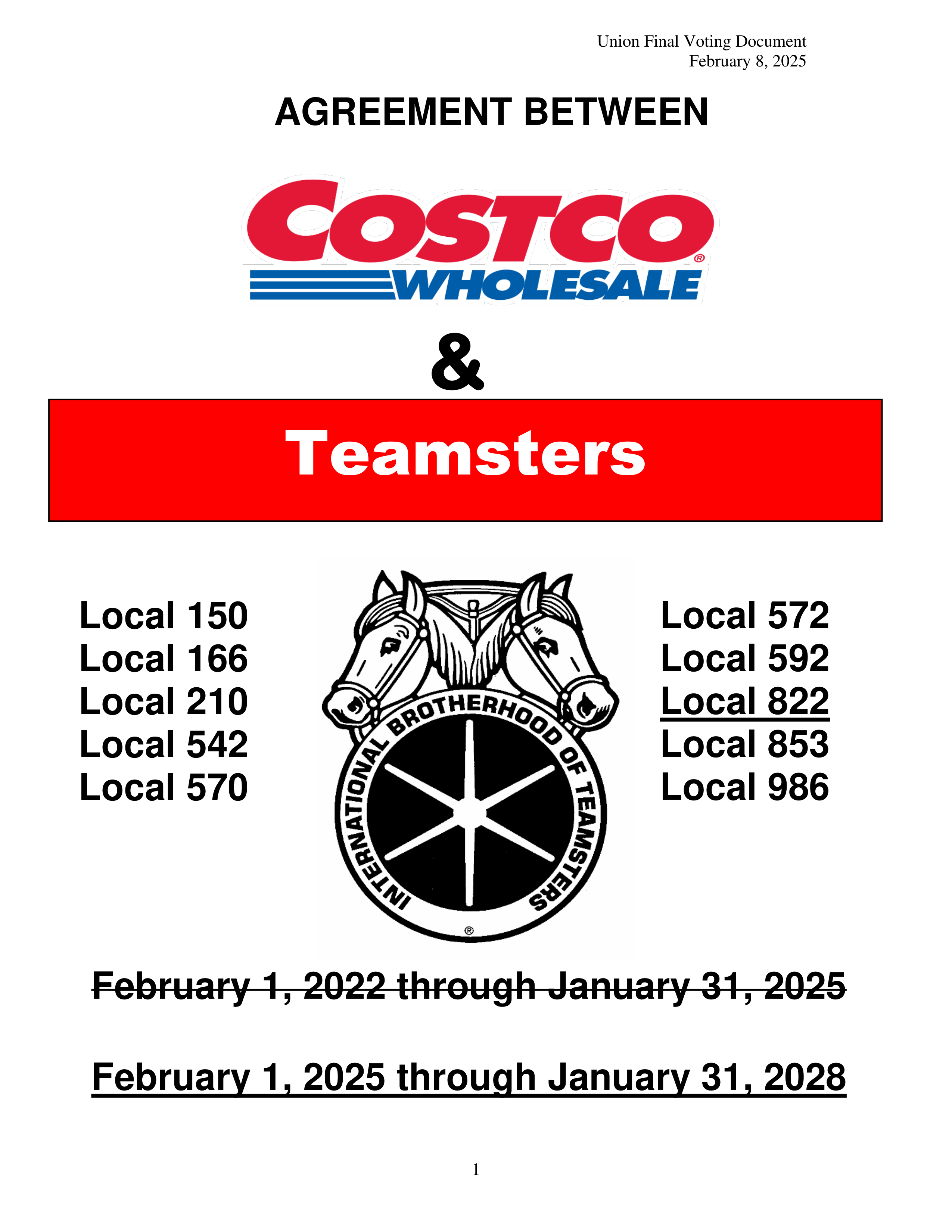 Costco Wholesale Teamsters Agreement — page 1
