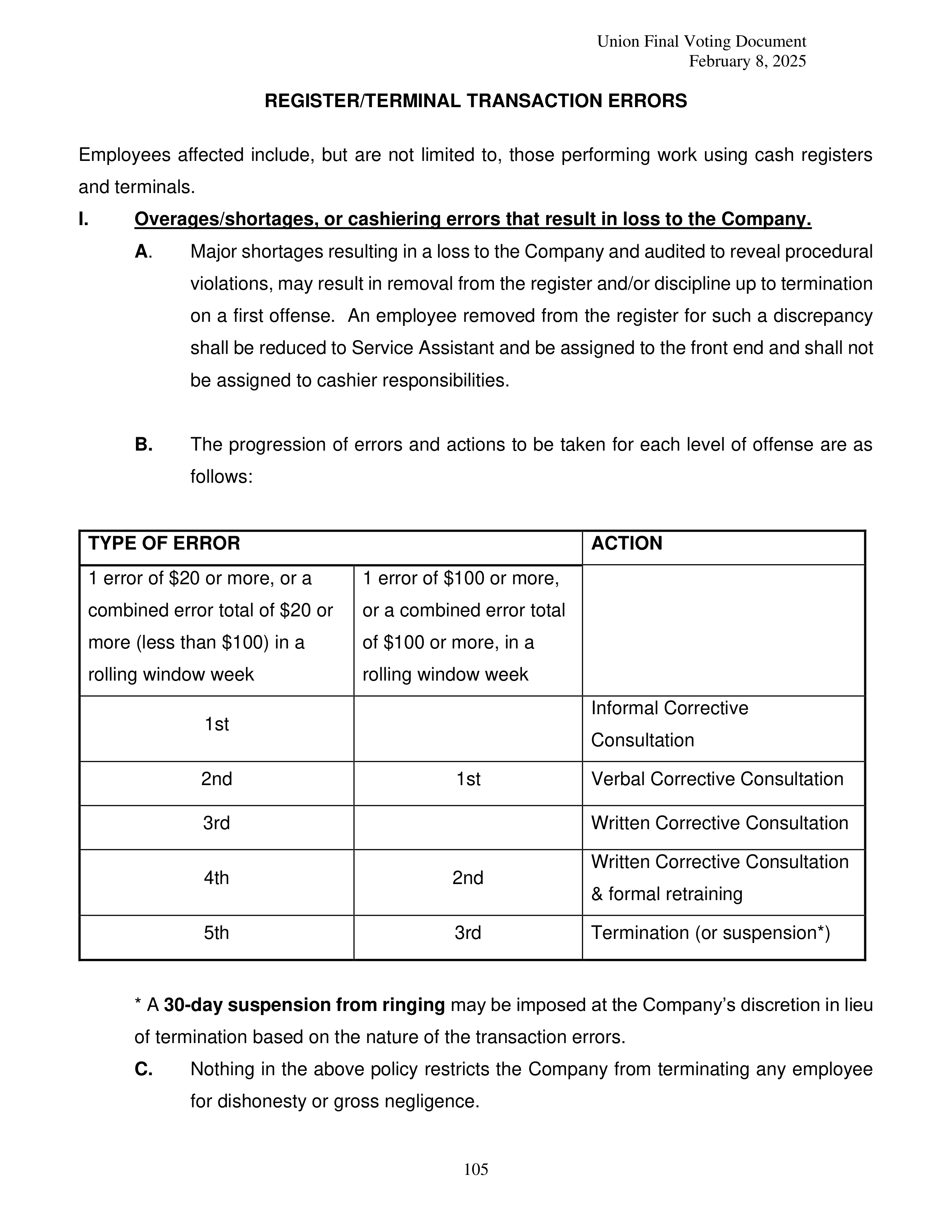 Costco Wholesale Teamsters Agreement — page 105