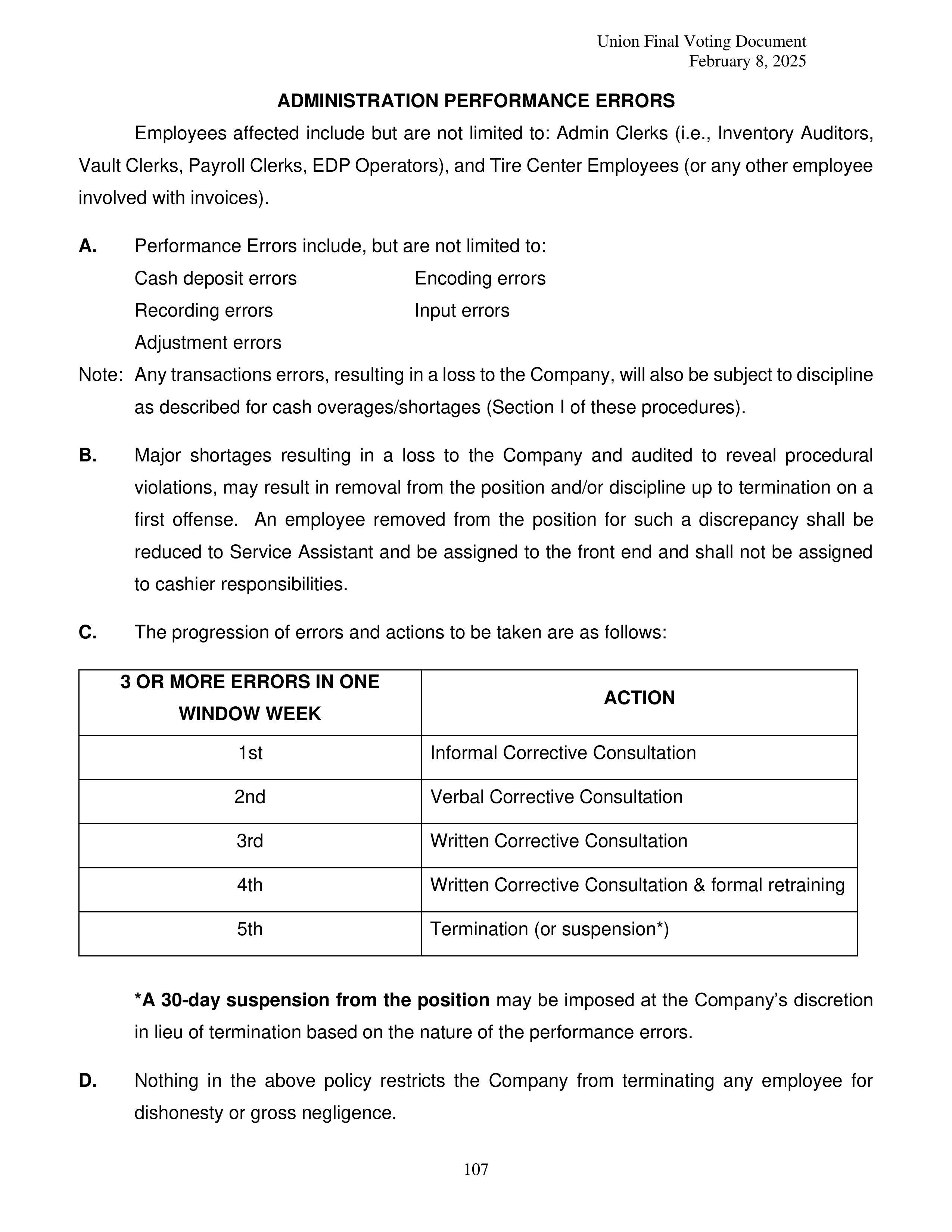 Costco Wholesale Teamsters Agreement — page 107