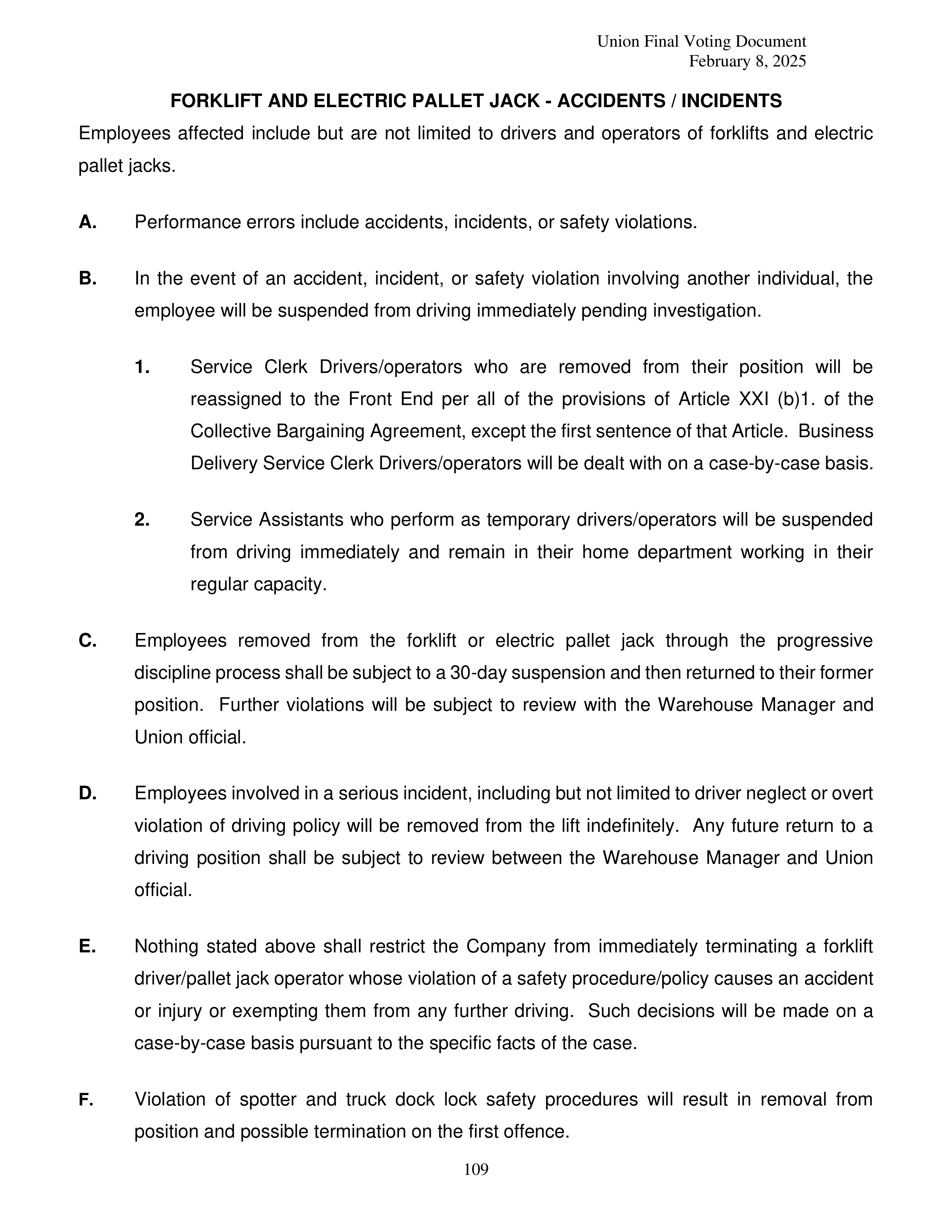 Costco Wholesale Teamsters Agreement — page 109