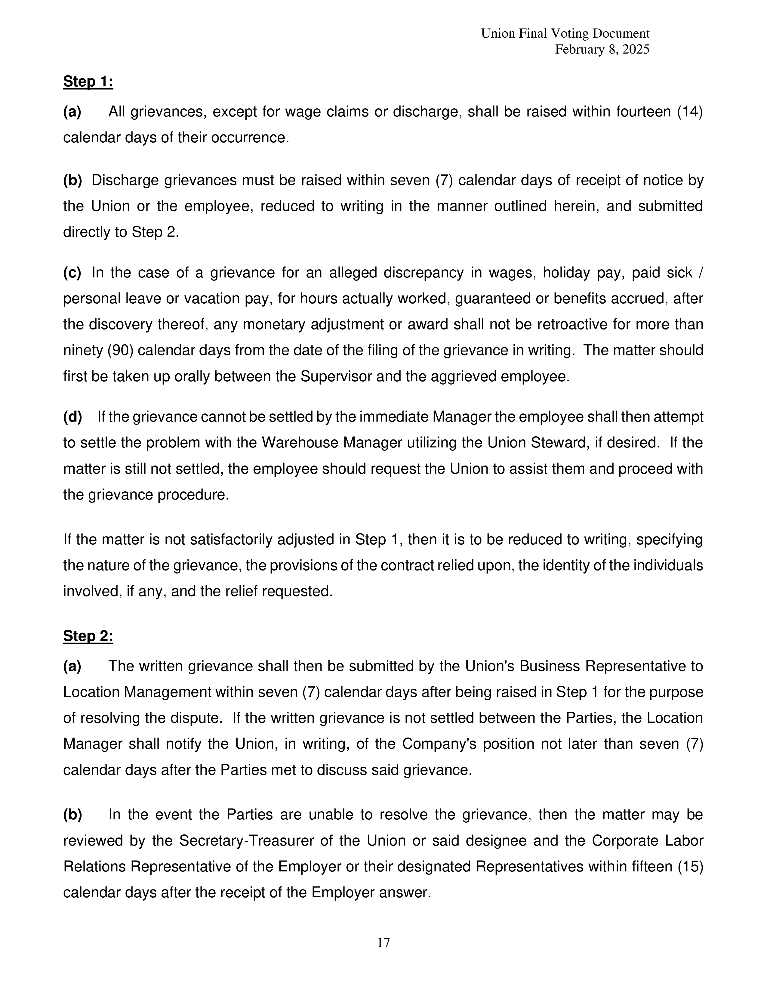 Costco Wholesale Teamsters Agreement — page 17
