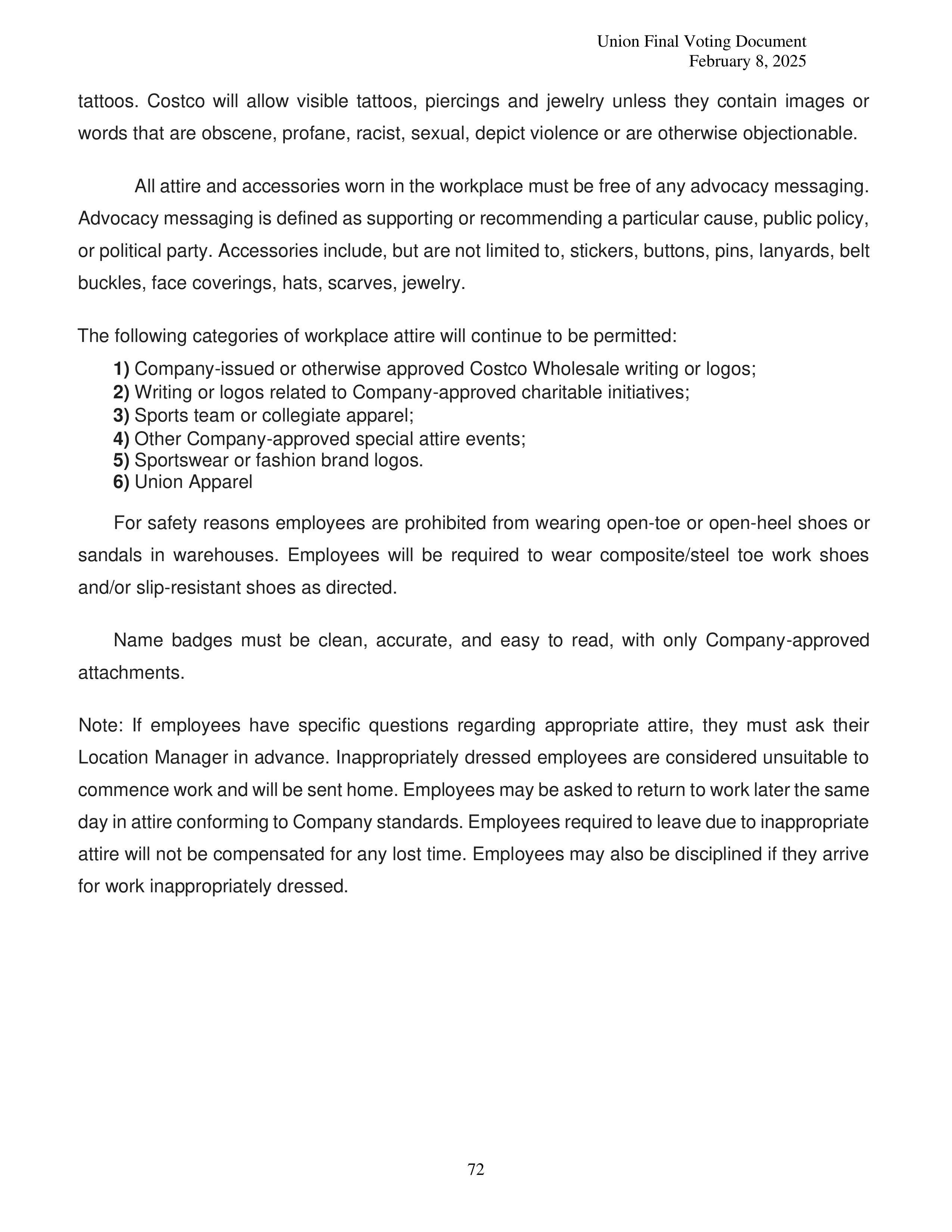 Costco Wholesale Teamsters Agreement — page 72