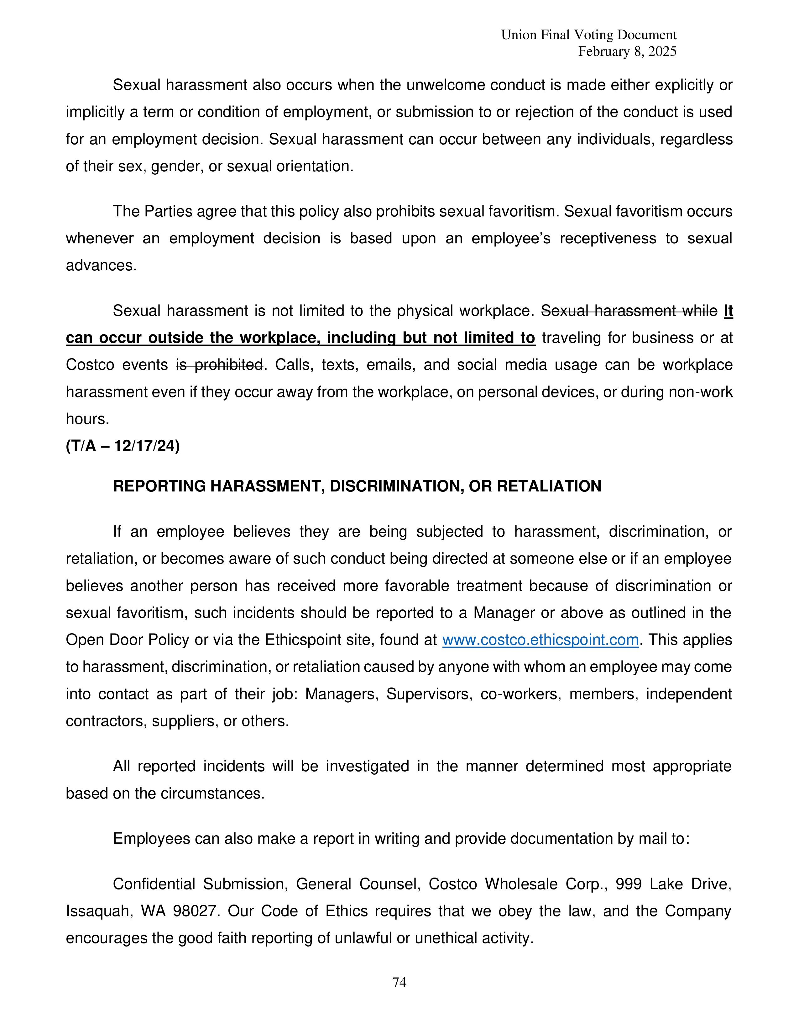 Costco Wholesale Teamsters Agreement — page 74