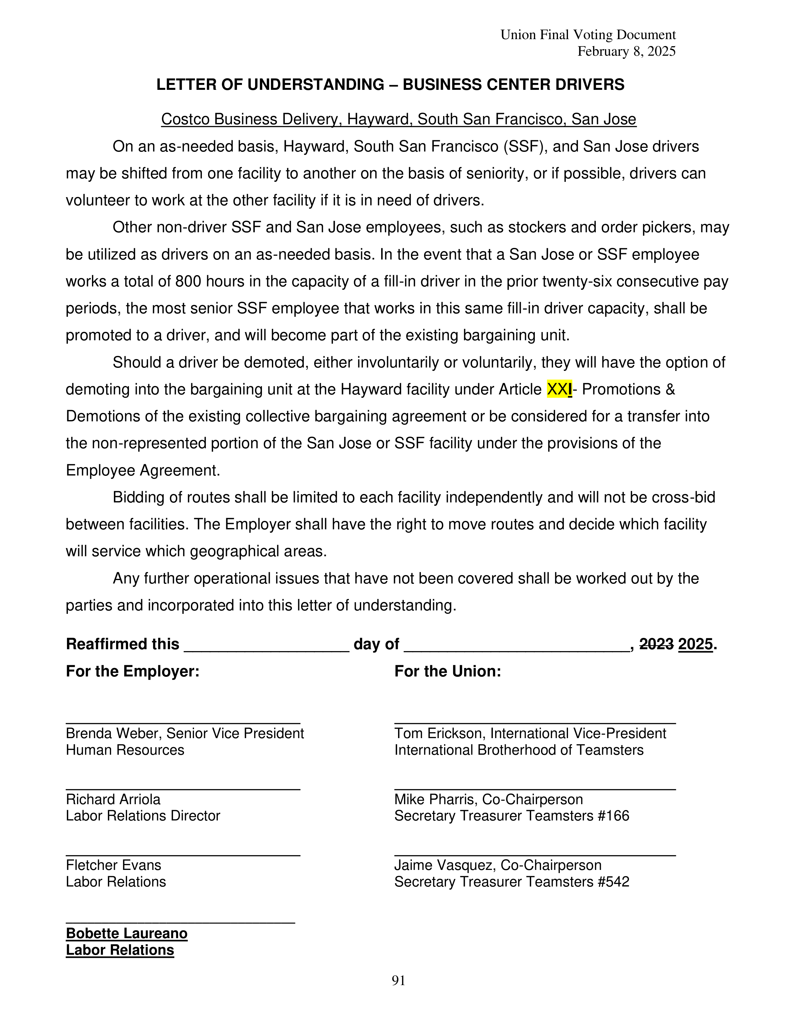 Costco Wholesale Teamsters Agreement — page 91