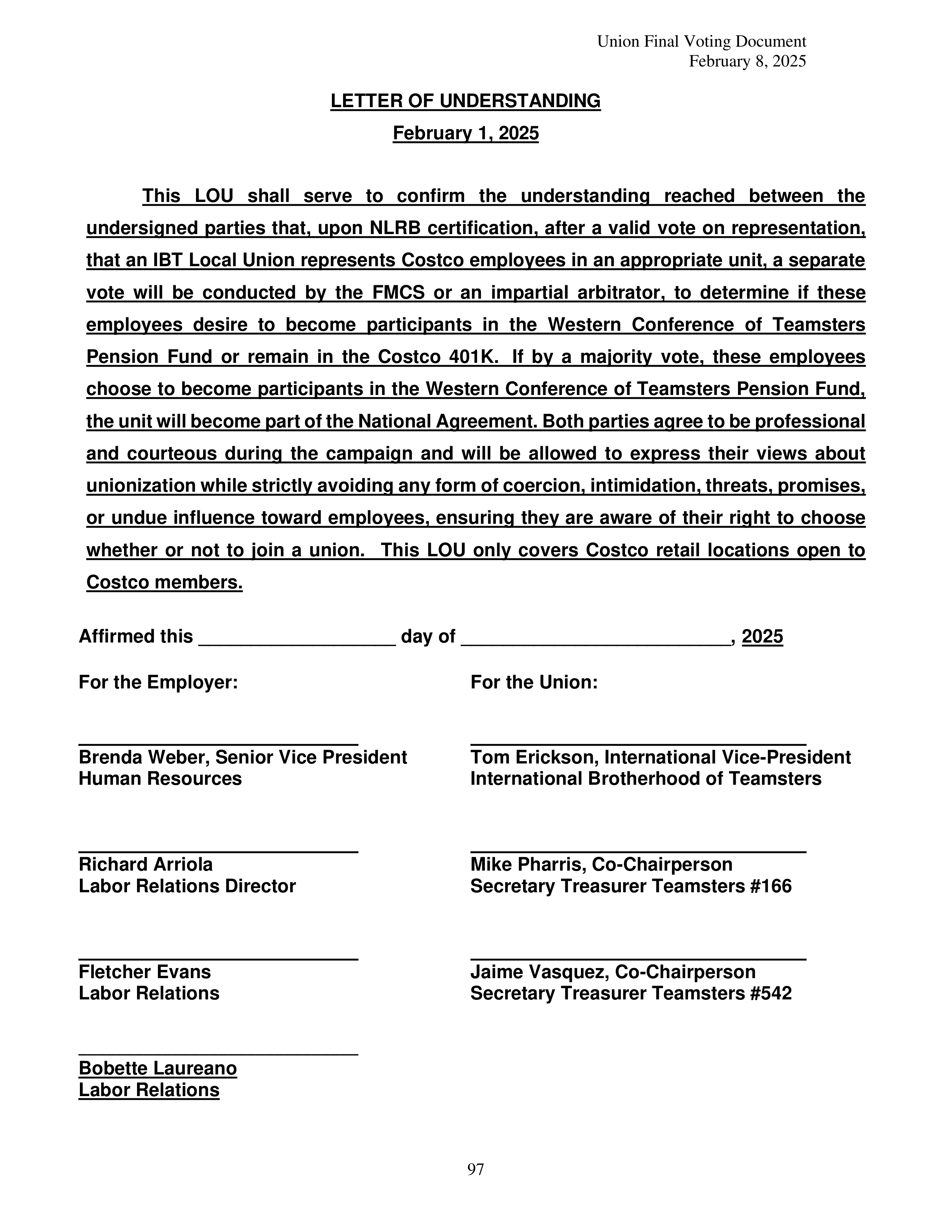 Costco Wholesale Teamsters Agreement — page 97