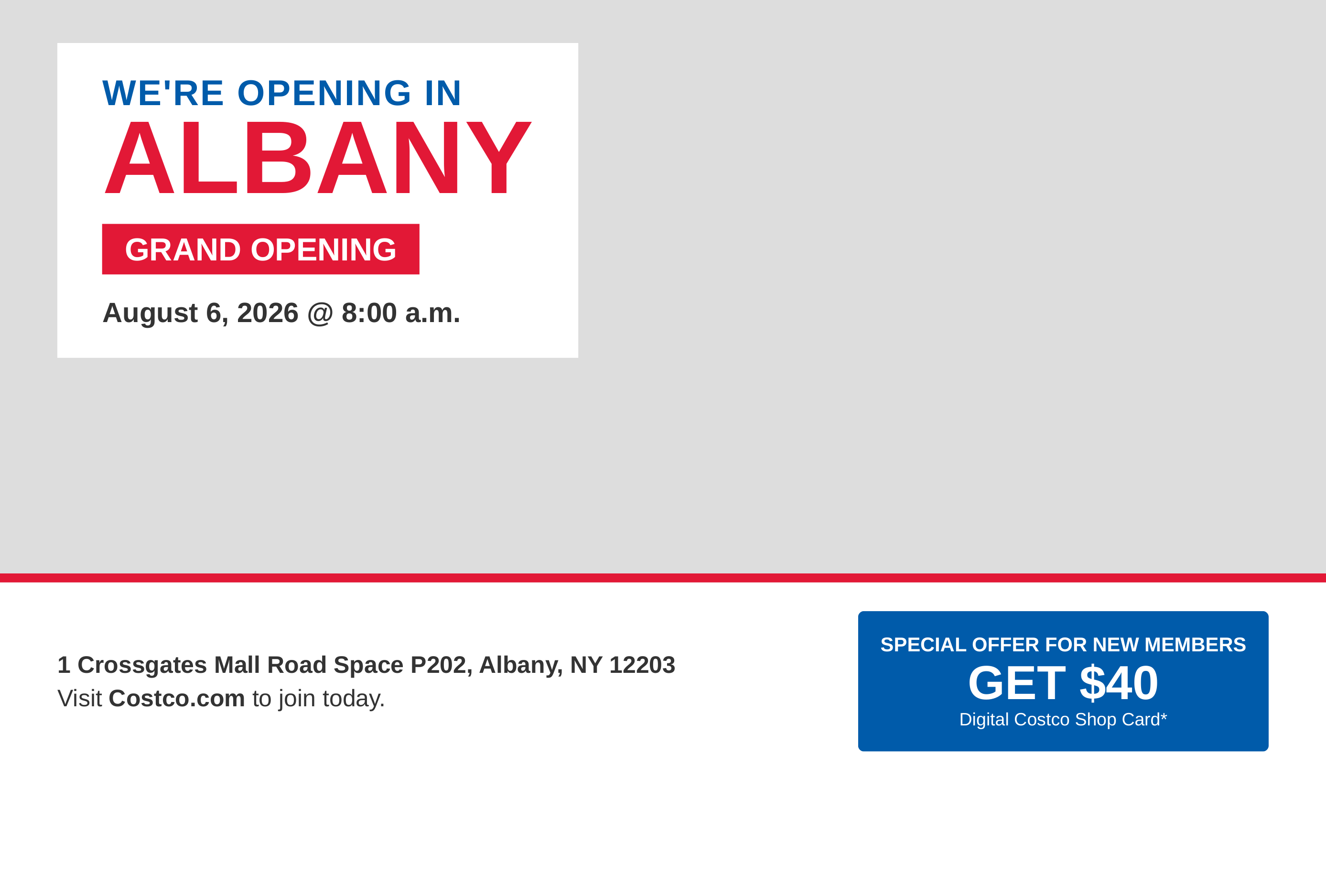 Costco Wholesale’s New Warehouse Grand Opening Invitation Postcard — page 1