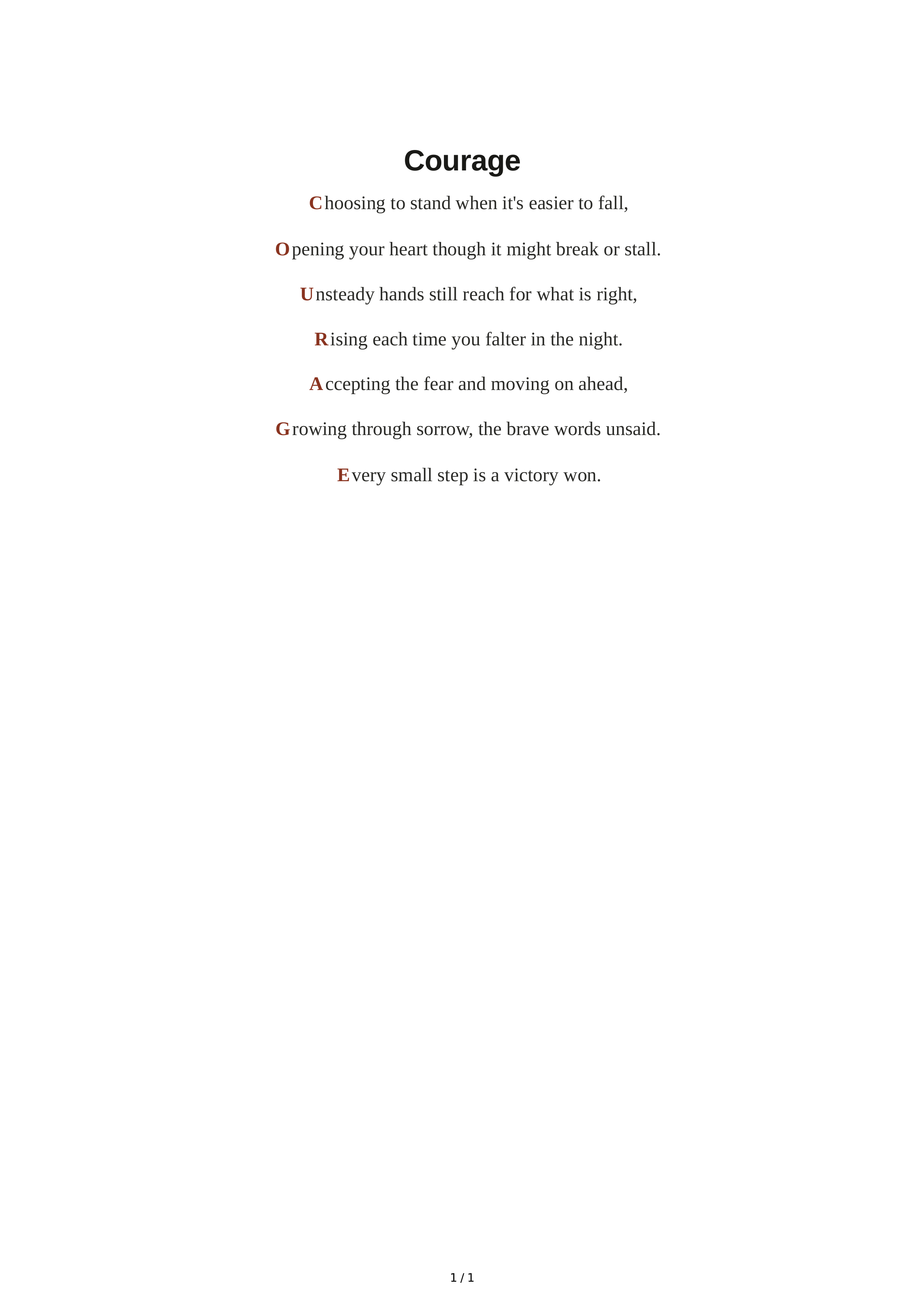 Courage Acrostic Poem — page 1