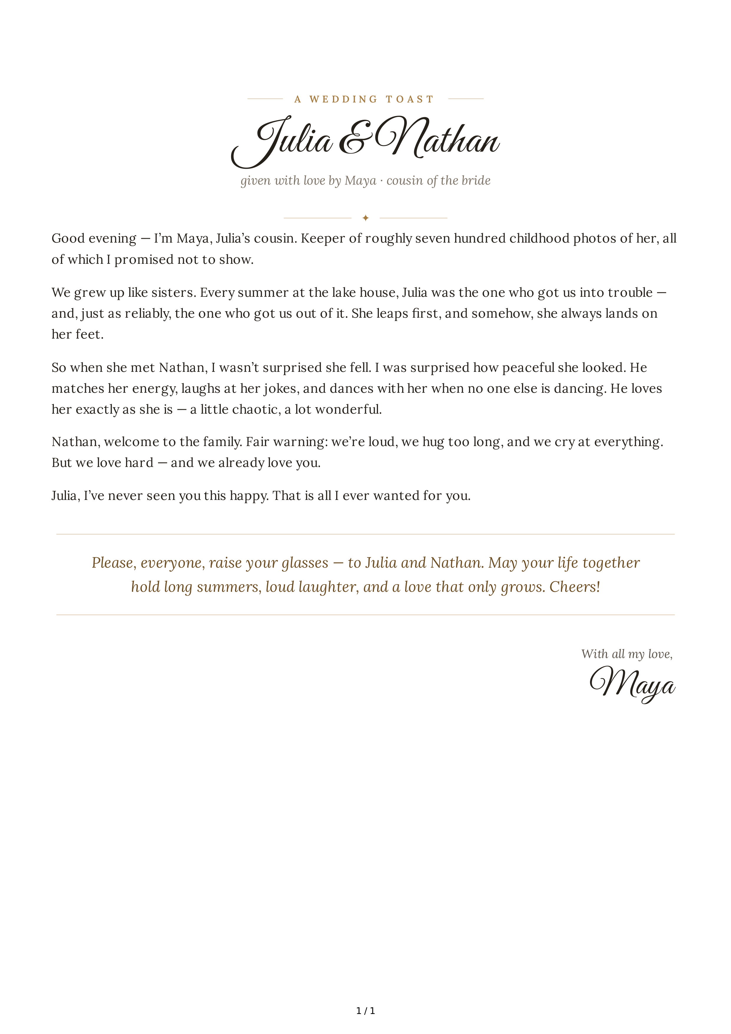 Cousin Wedding Toast — page 1