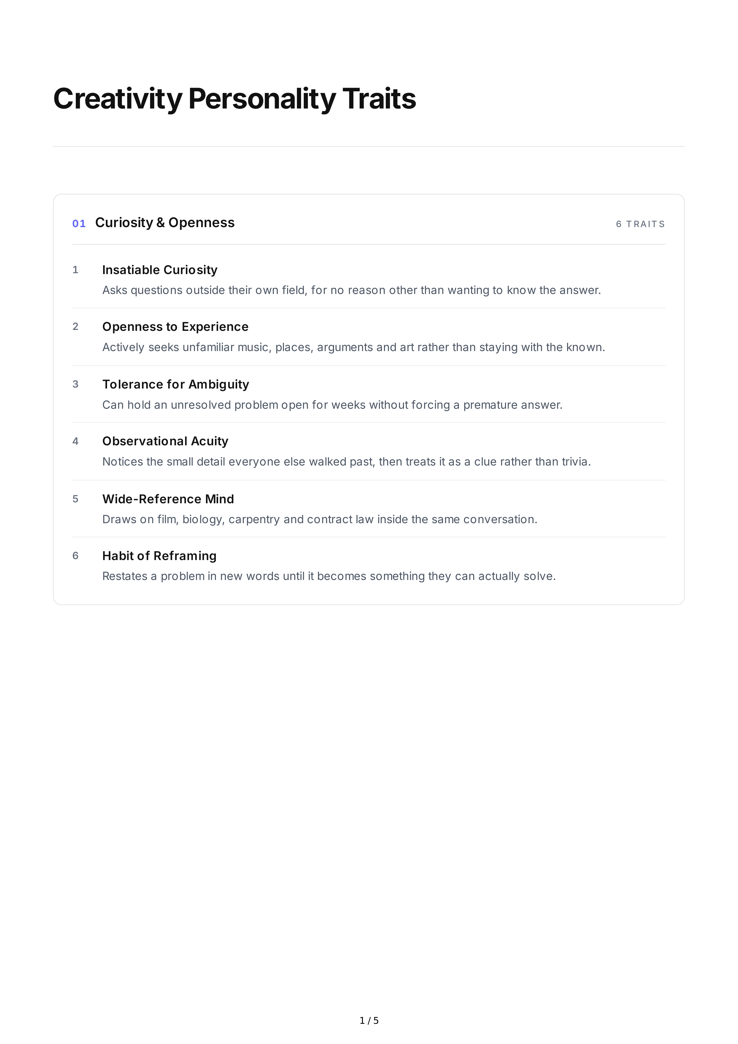 Creativity Personality Traits — page 1