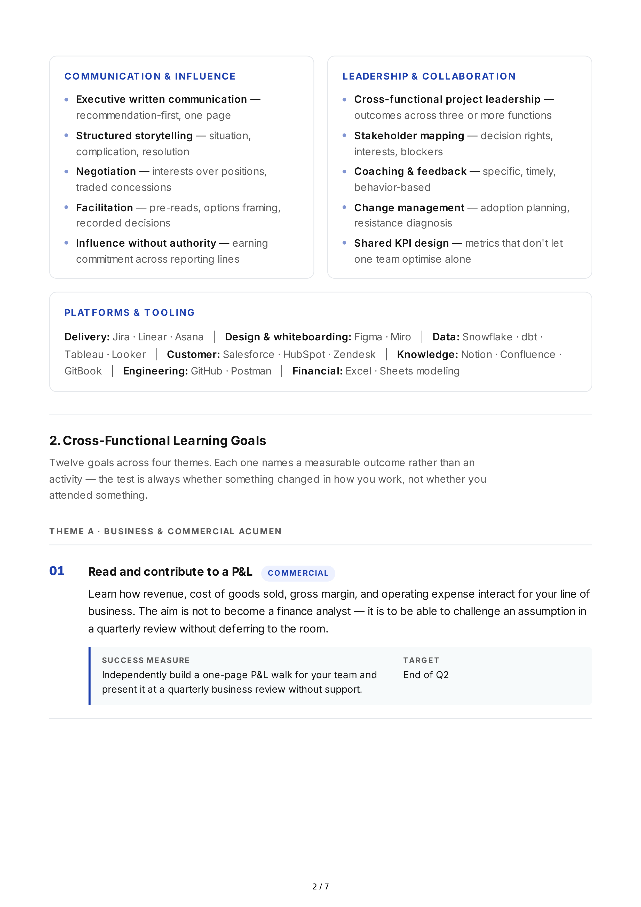 Cross-Functional Learning Professional Goals — page 2