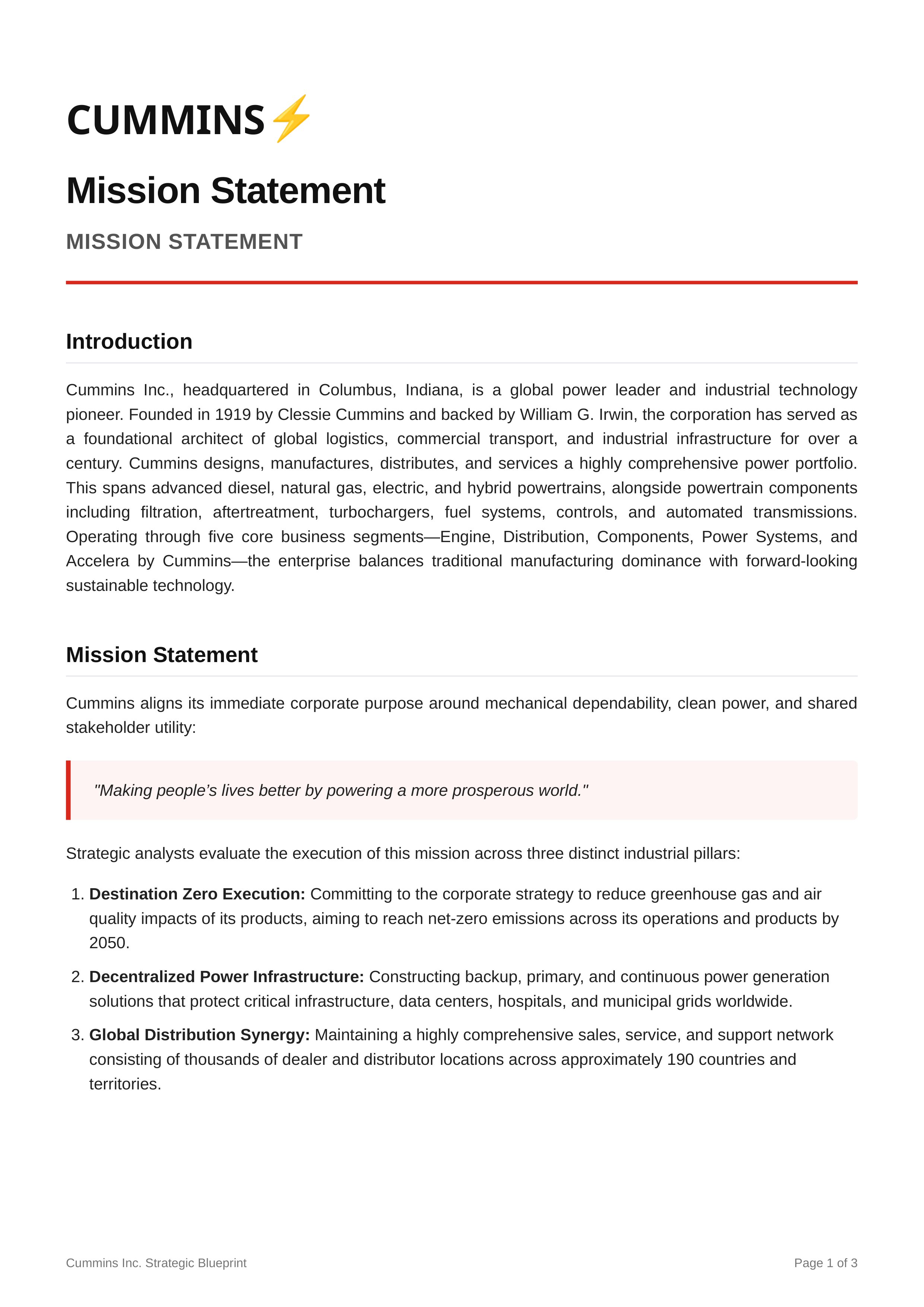 Cummins Mission Statement — page 1