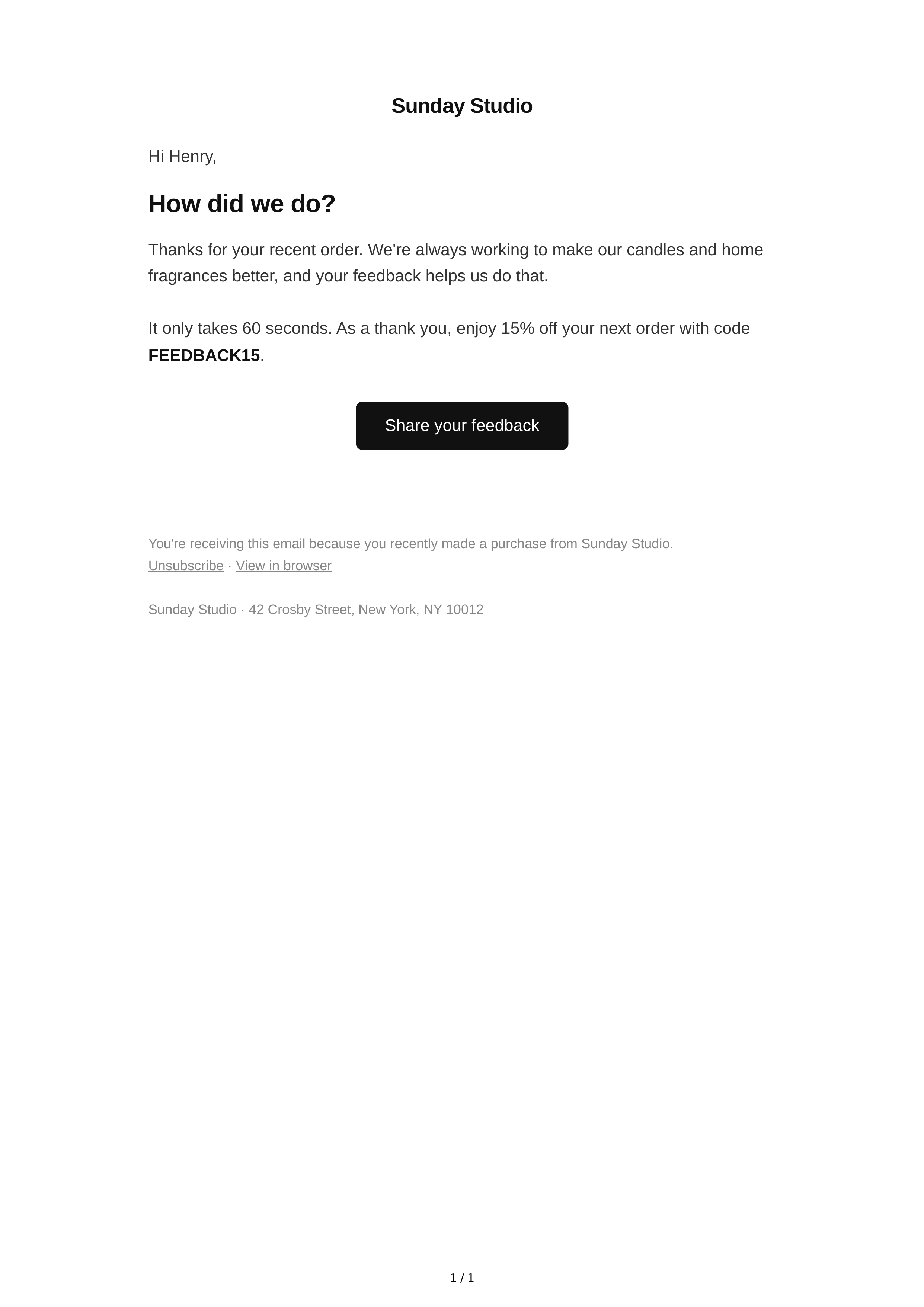 Customer Feedback Email — page 1