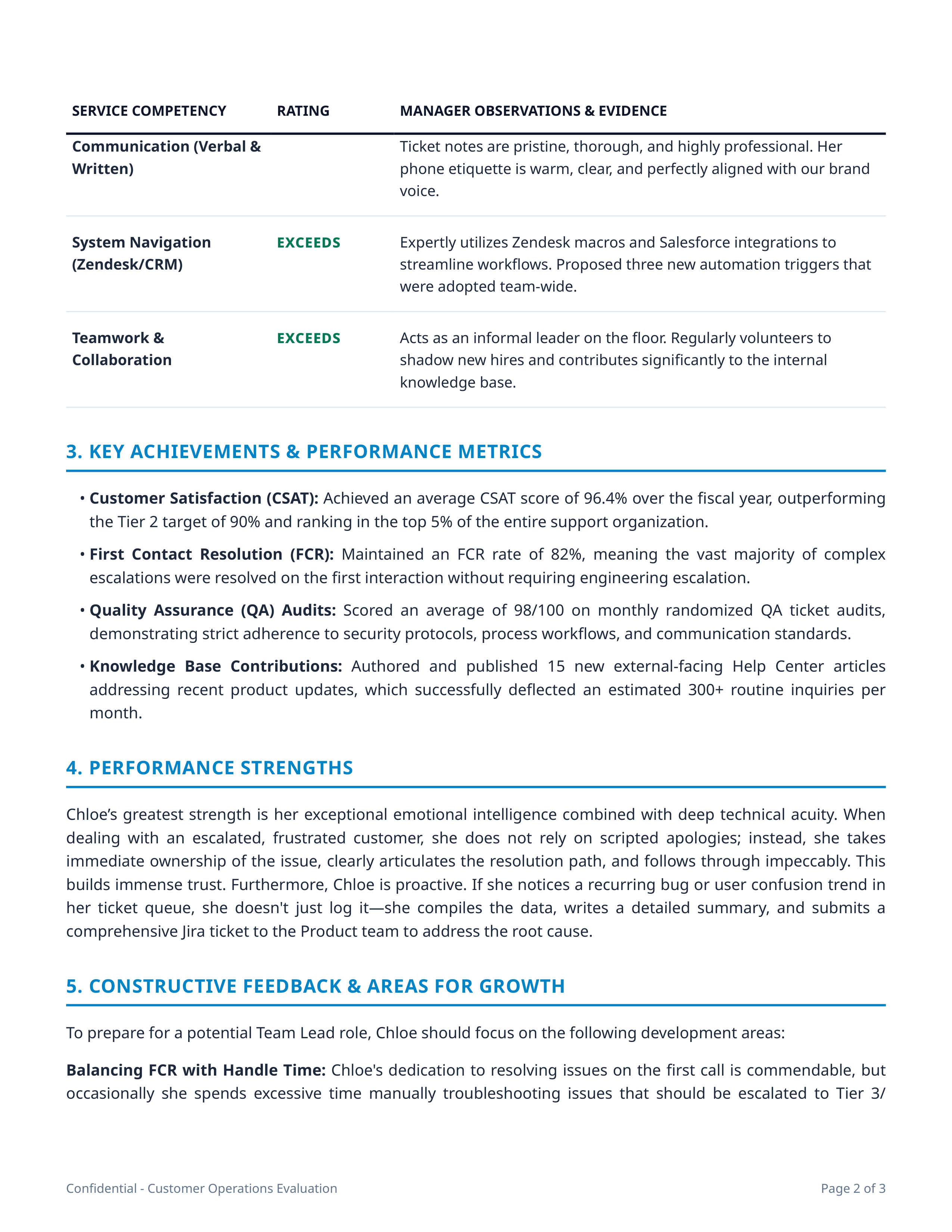Customer Service Representative Performance Review — page 2