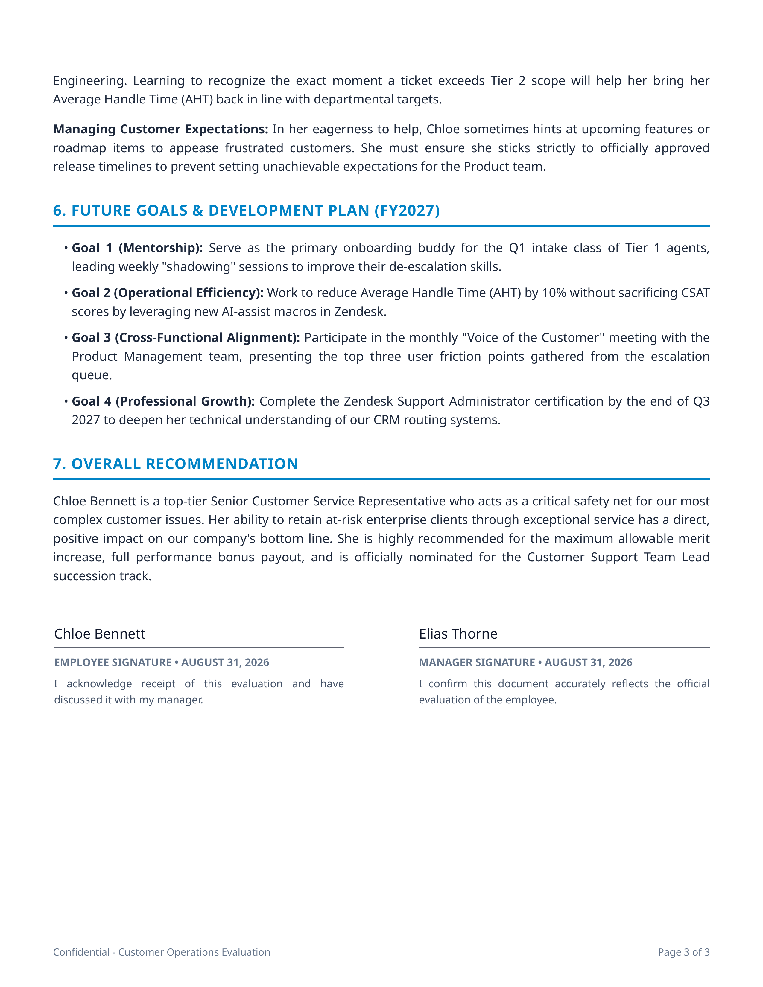 Customer Service Representative Performance Review — page 3