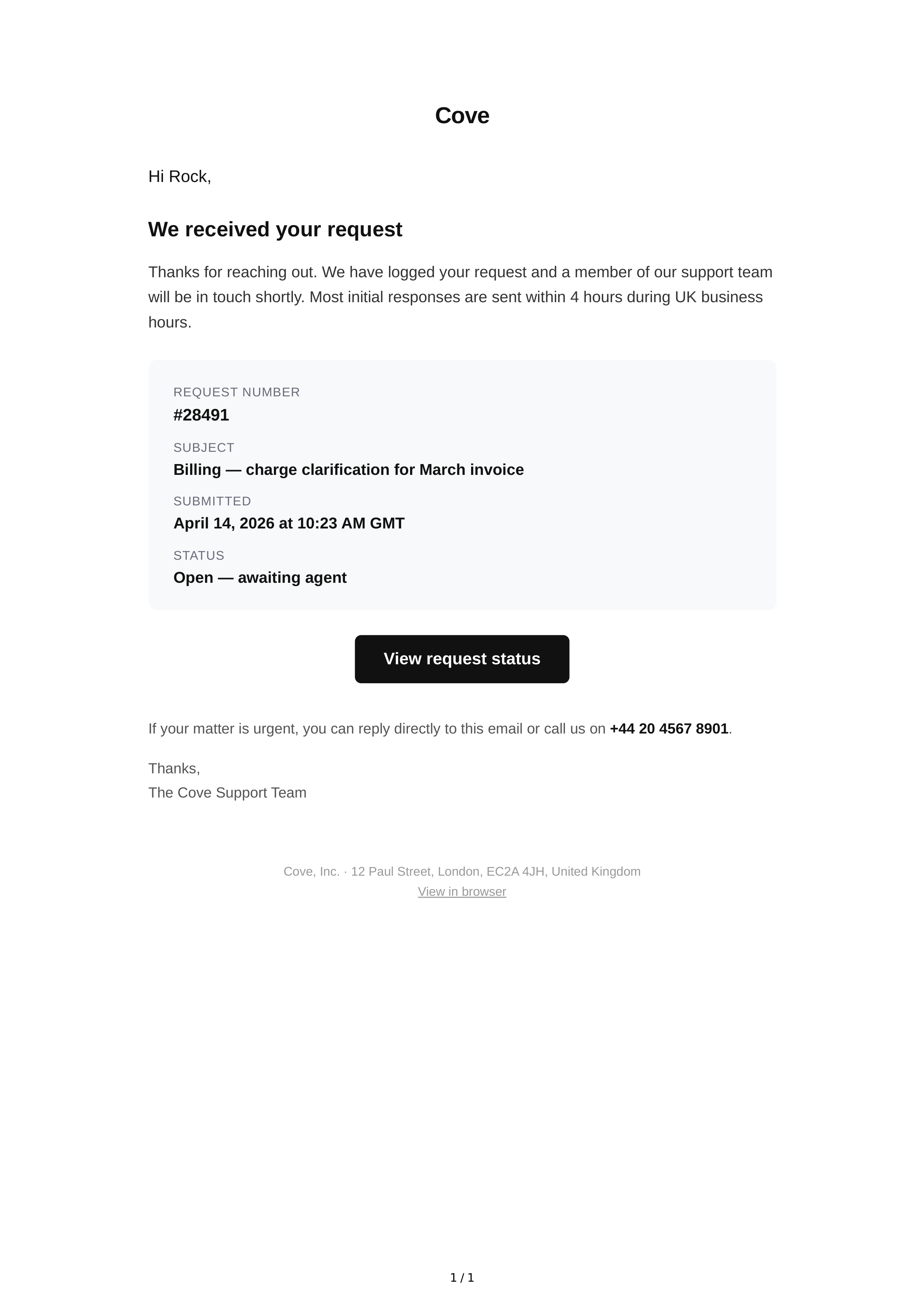 Customer Support Email — page 1