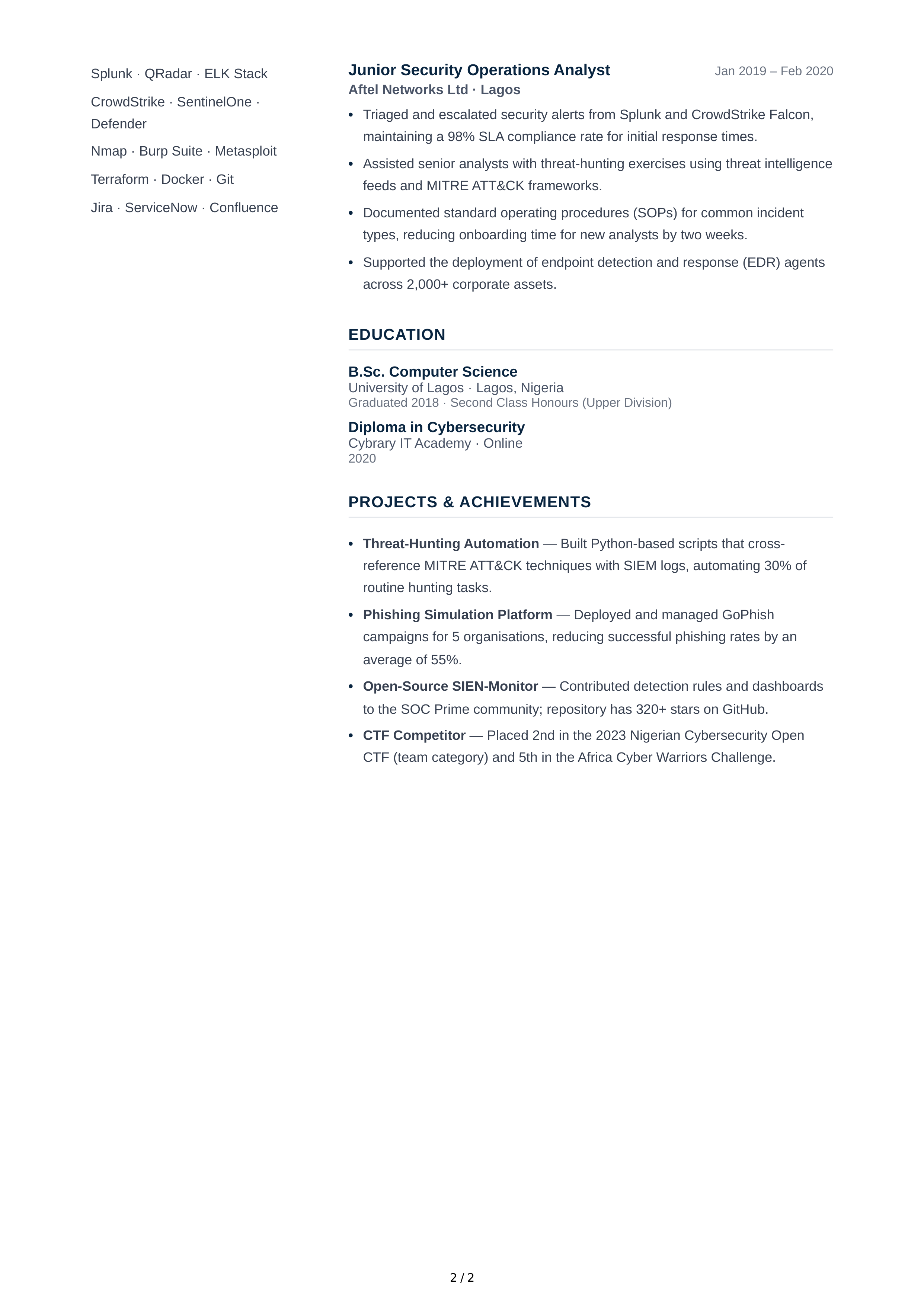 Cybersecurity Analyst CV — page 2
