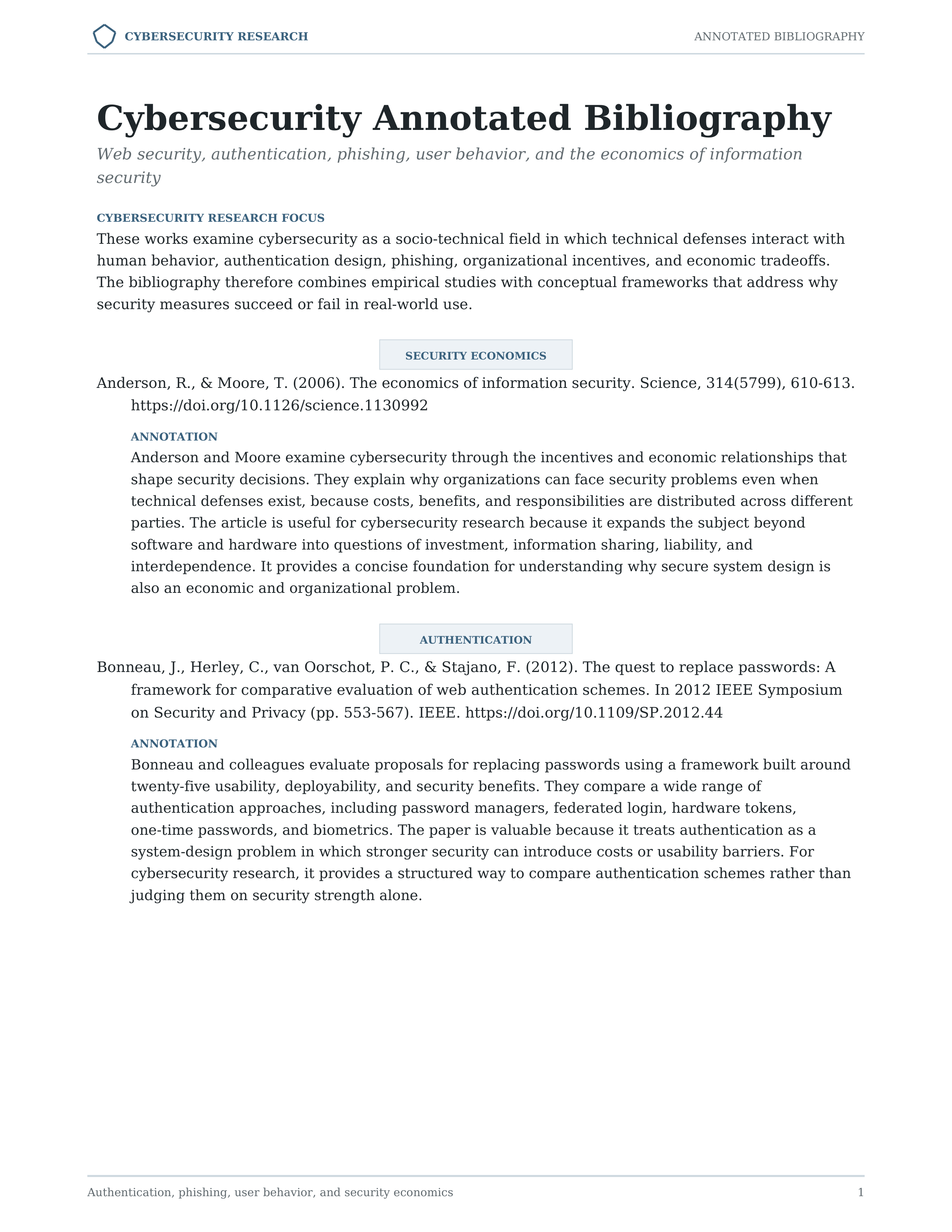 Cybersecurity Annotated Bibliography — page 1