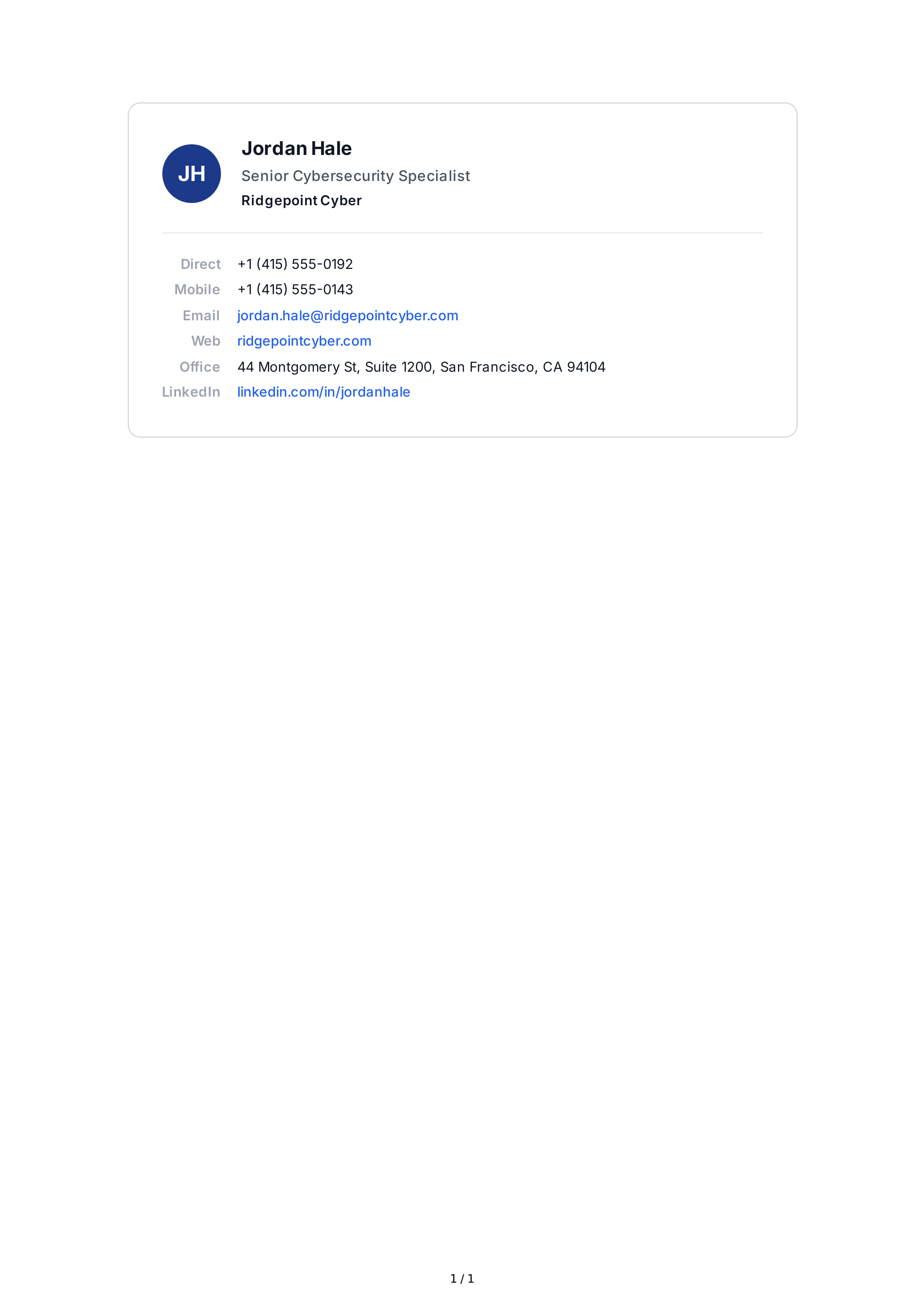 Cybersecurity Specialist Email Signature — page 1