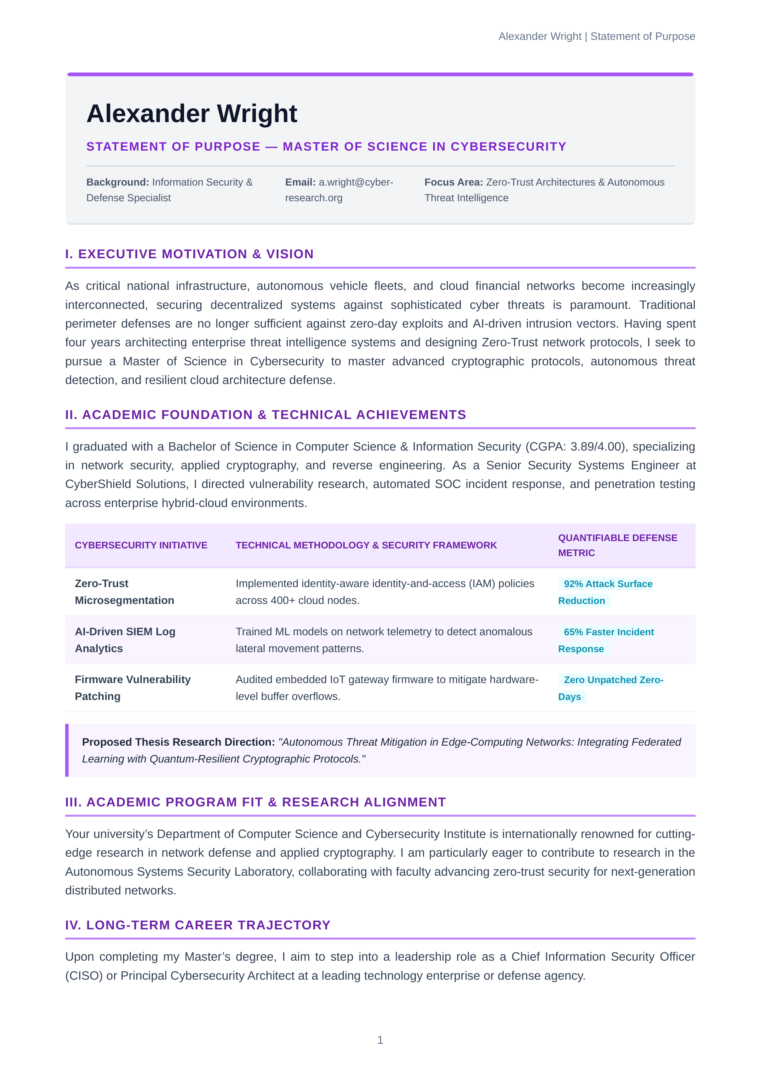 Cybersecurity Statement of Purpose — page 1