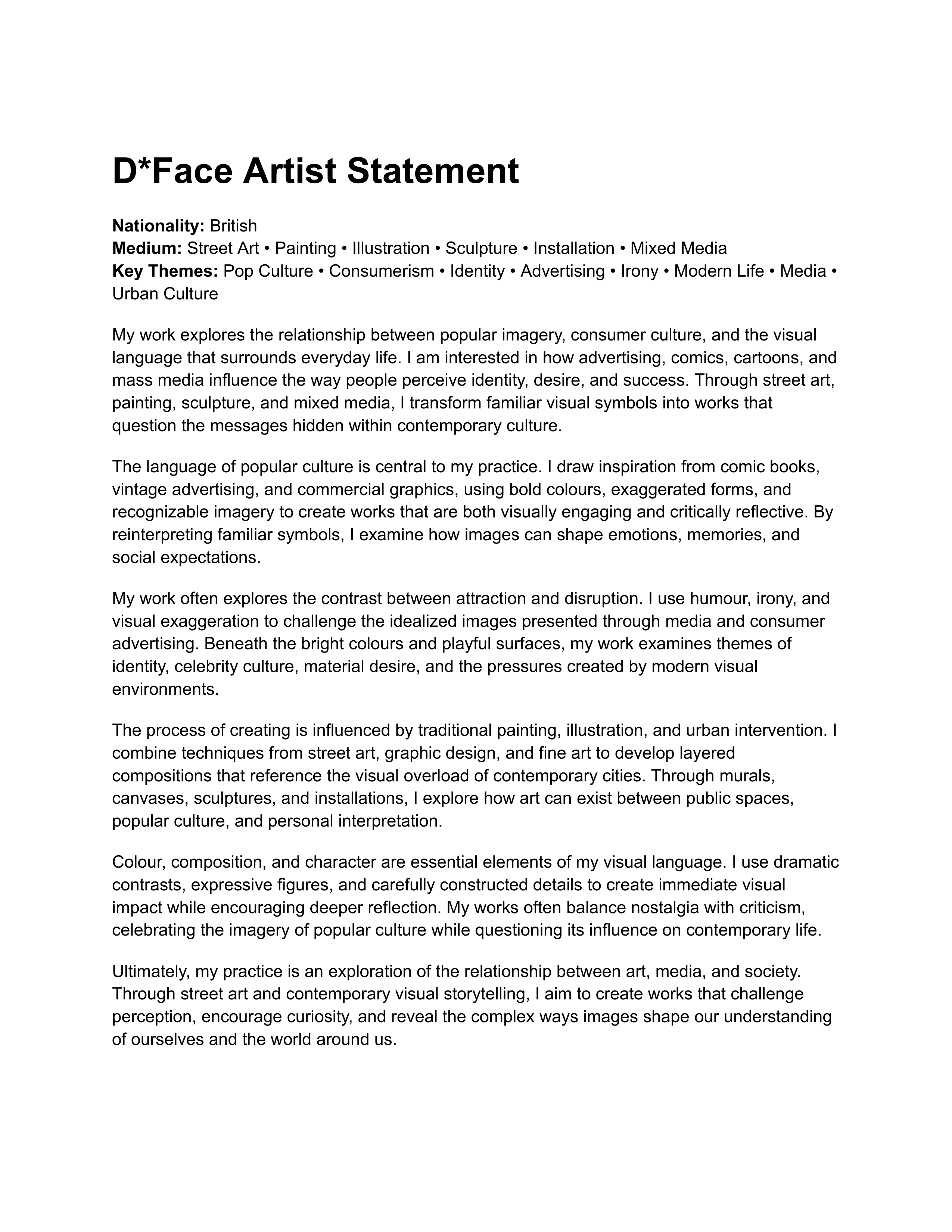 D Face Artist Statement — page 1