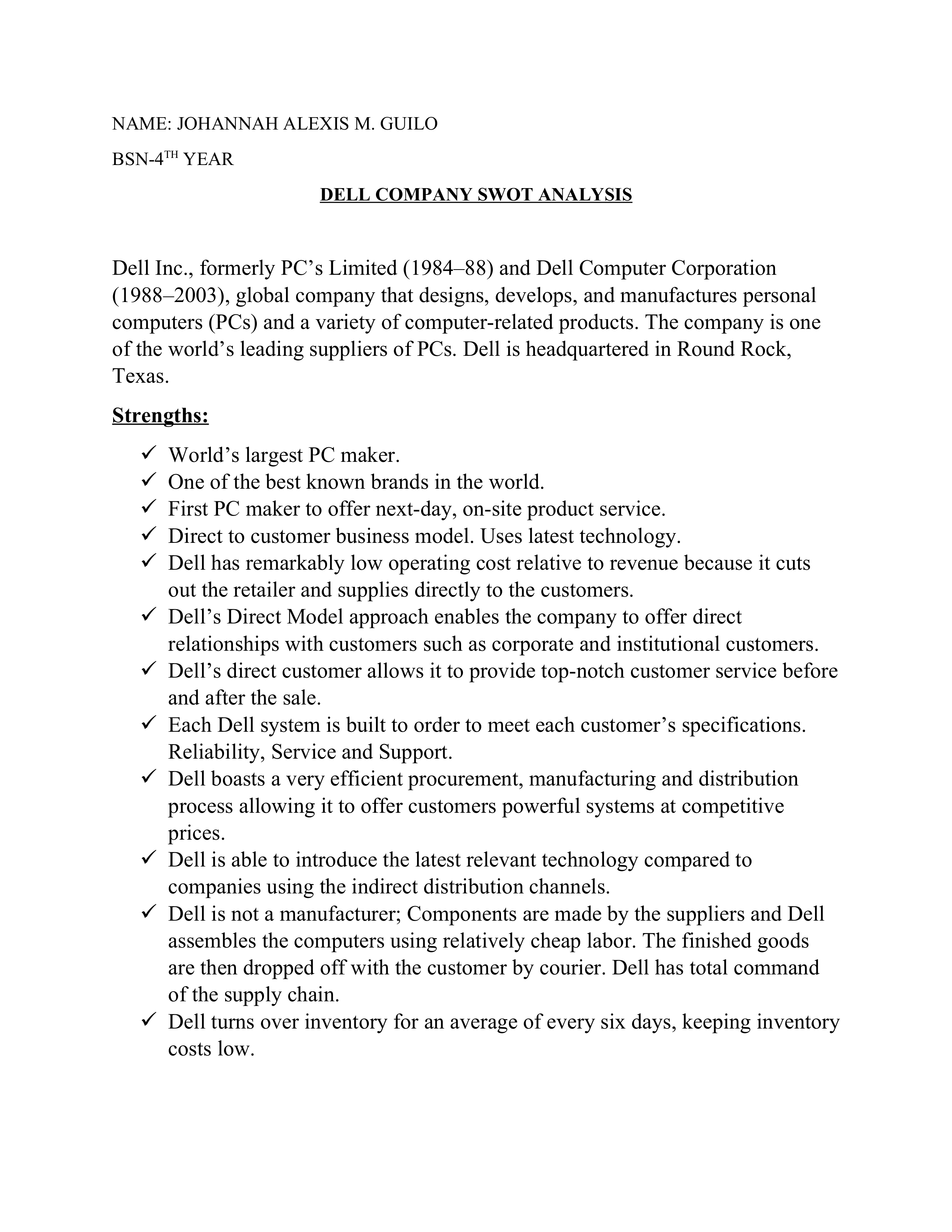 DELL Swot Analysis  — page 1