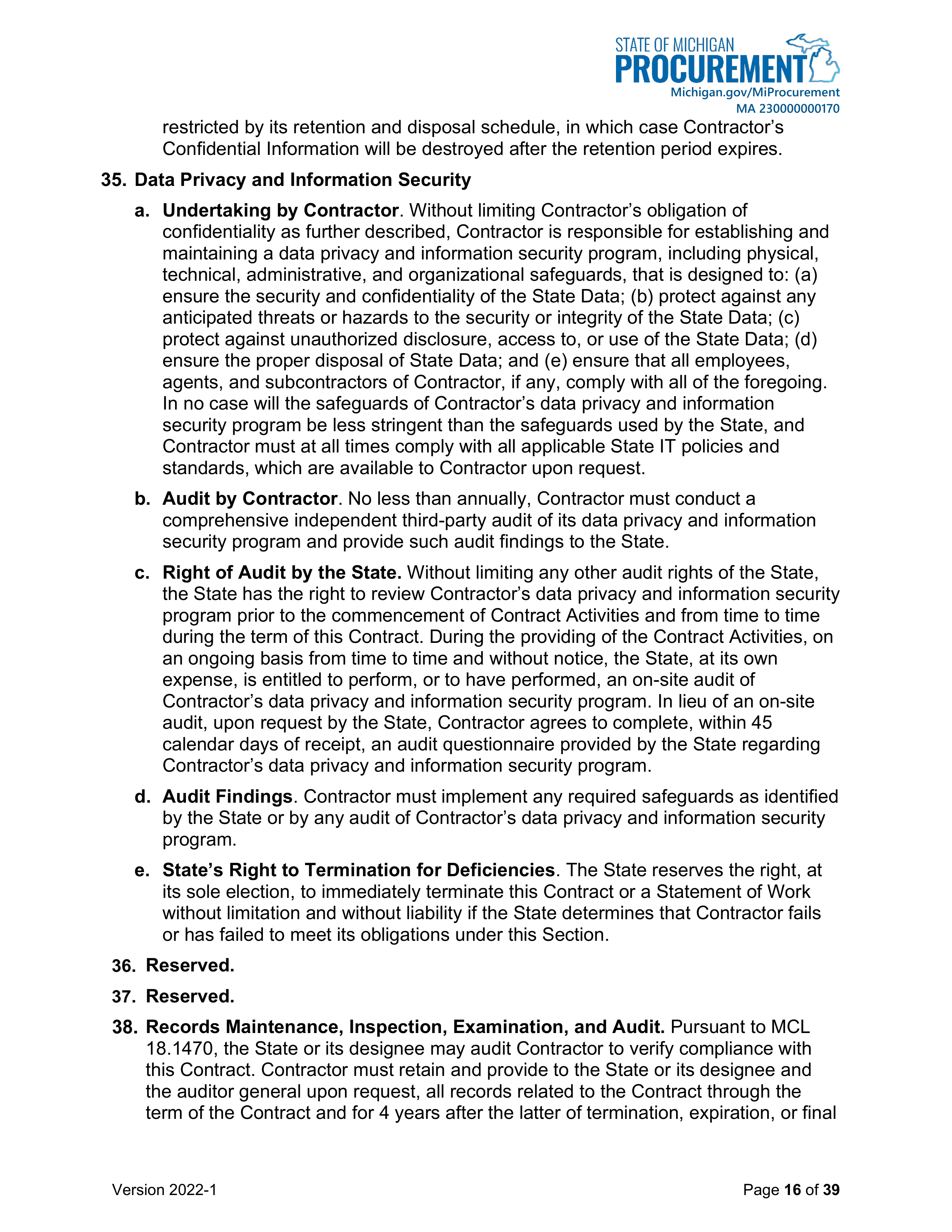 DELOITTE CONTRACT CHANGE NOTICE — page 18