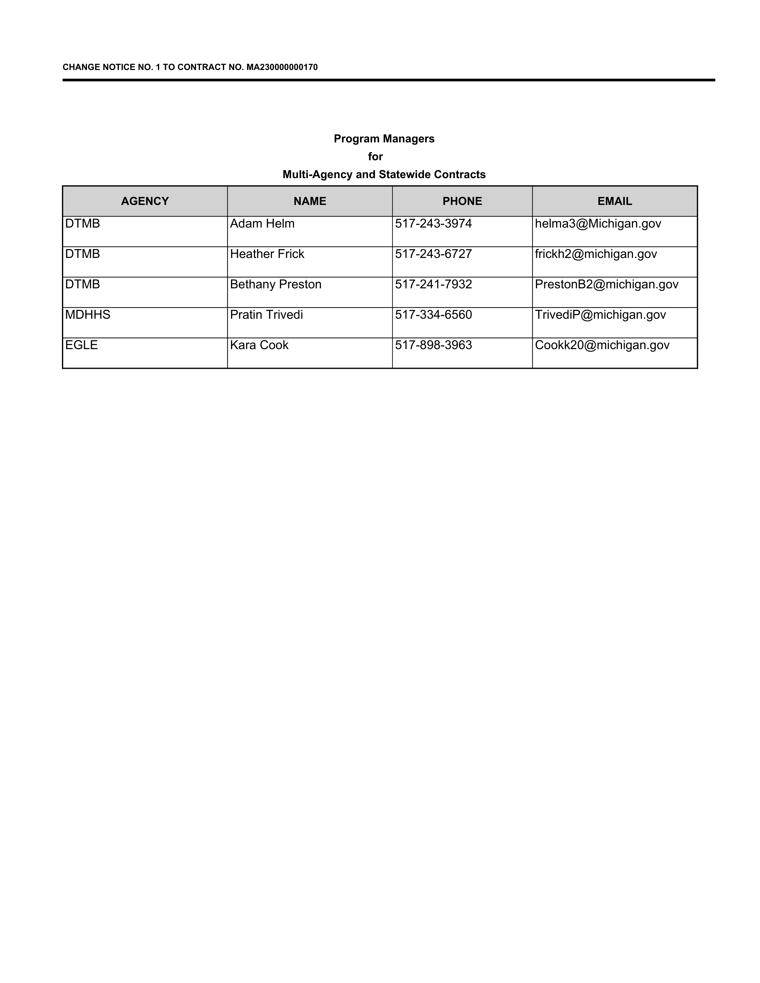 DELOITTE CONTRACT CHANGE NOTICE — page 2