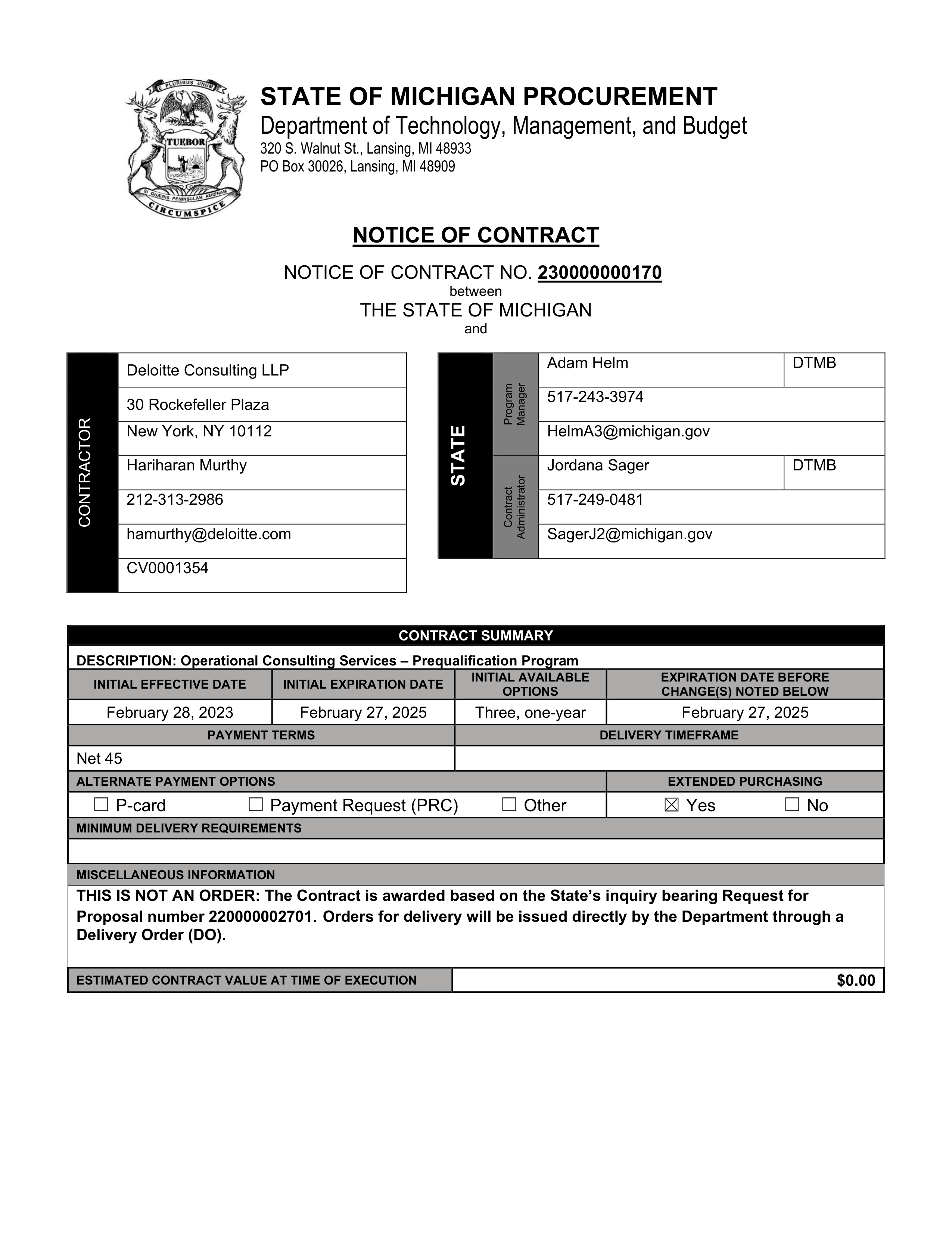 DELOITTE CONTRACT CHANGE NOTICE — page 3