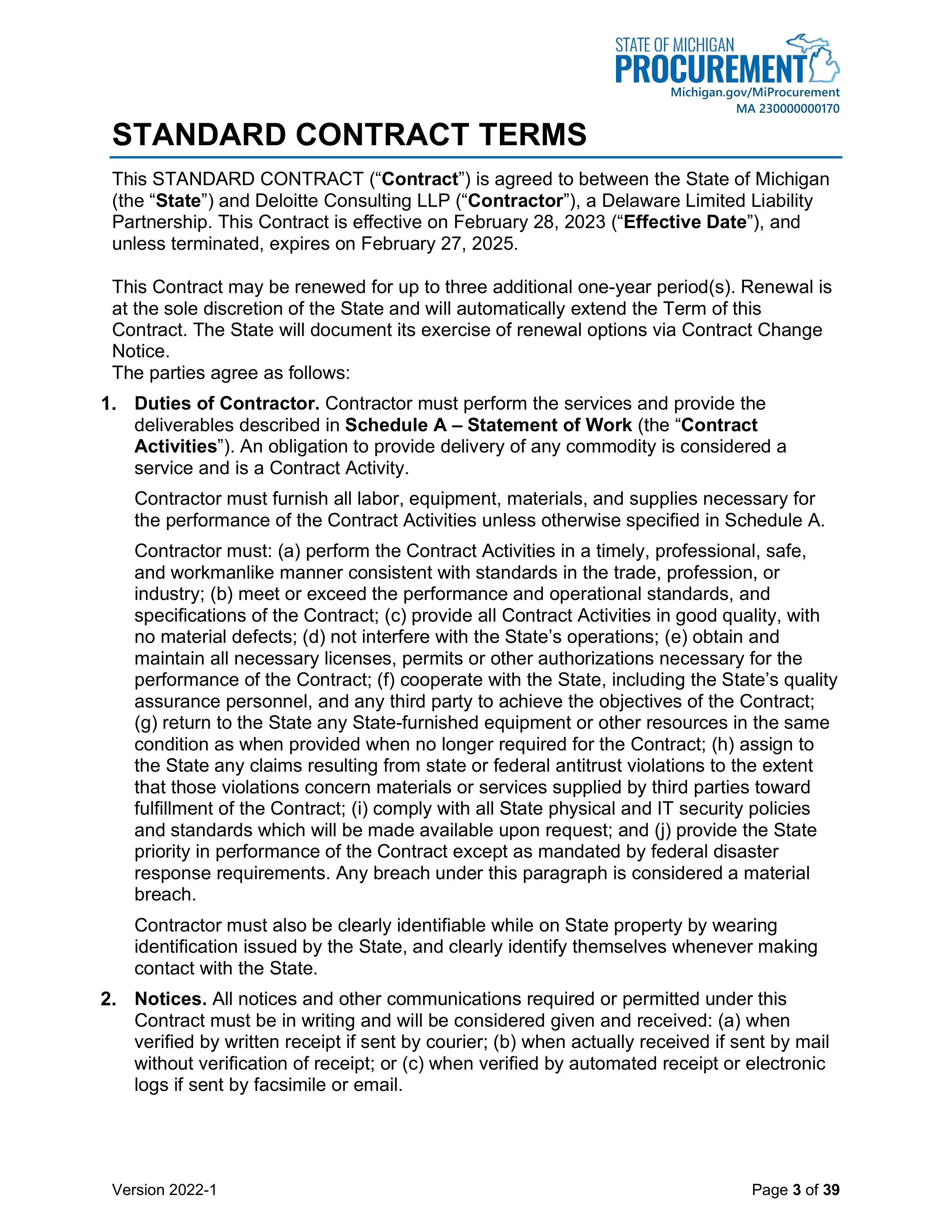 DELOITTE CONTRACT CHANGE NOTICE — page 5