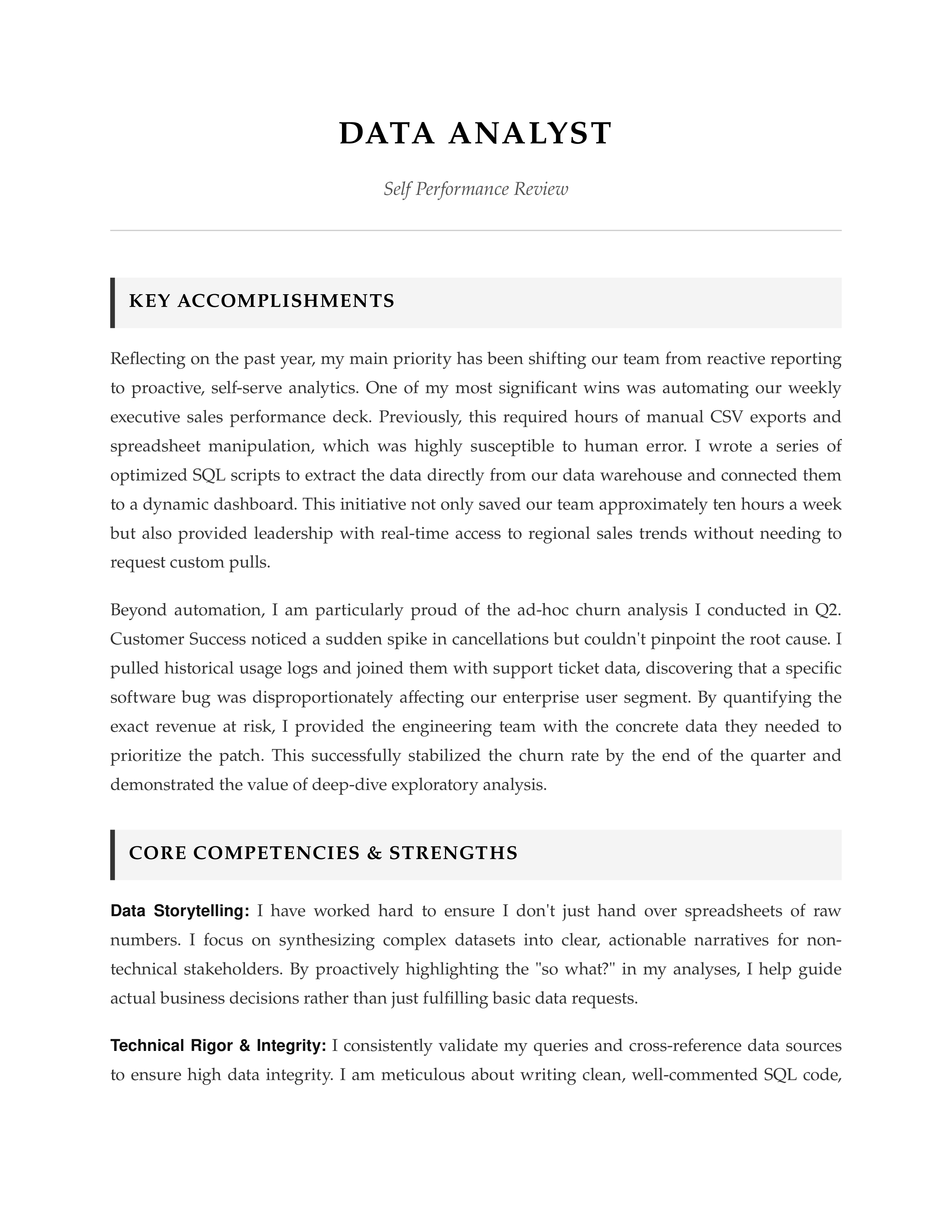 Data Analyst Self Performance Review — page 1
